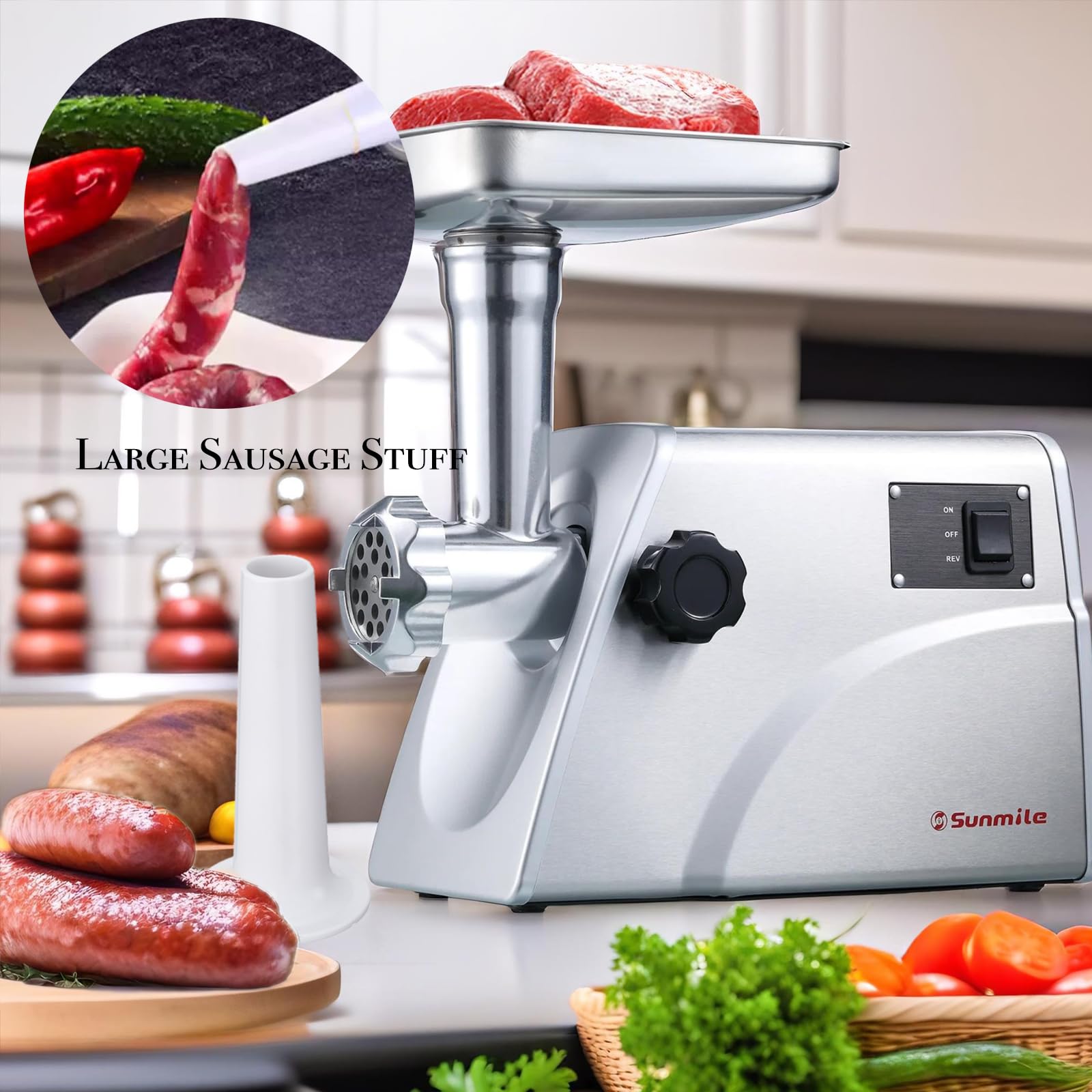Sunmile SM-G33 1HP 800W Electric Meat Grinder - ETL Certified Stainless Steel Meat Mincer & Sausage Stuffer with Stainless Steel Blades & Plates - Perfect for Home Kitchen, Butcher Shop & Commercial Use