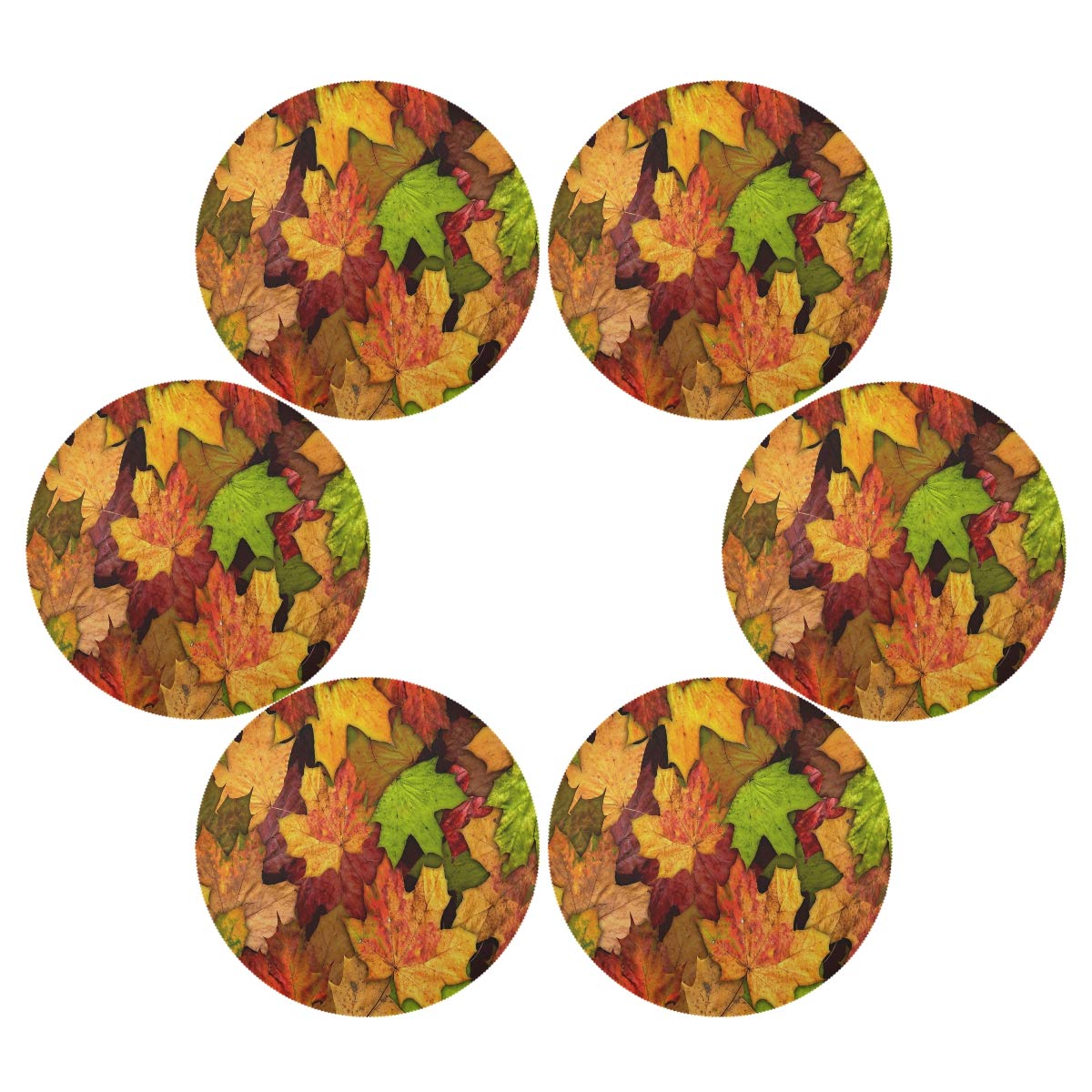 4-Pack Autumn Leaves Round Placemats - 15 Inch Fall Table Mats with Maple Leaf, Sunflower & Pumpkin Design for Kitchen, Dining Table, Dinner, Kids Holiday Party - Perfect for Thanksgiving, Halloween Decor & Seasonal Home Decorating