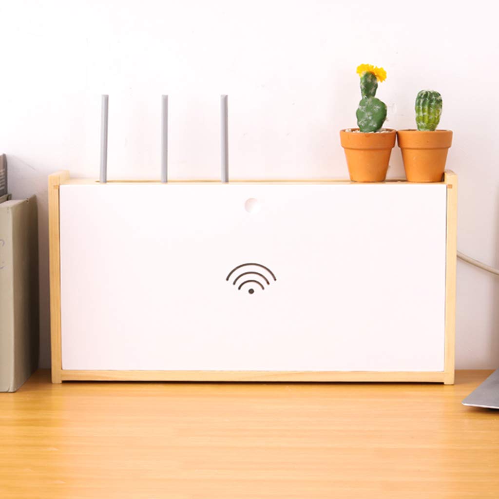 Wall Mount Wooden WiFi Router Shelf - Modern Floating Storage Box for Home & Office - Organize Cords, Multimedia Devices & Power Sockets - Perfect for Living Room, Bedroom or Workspace Organization