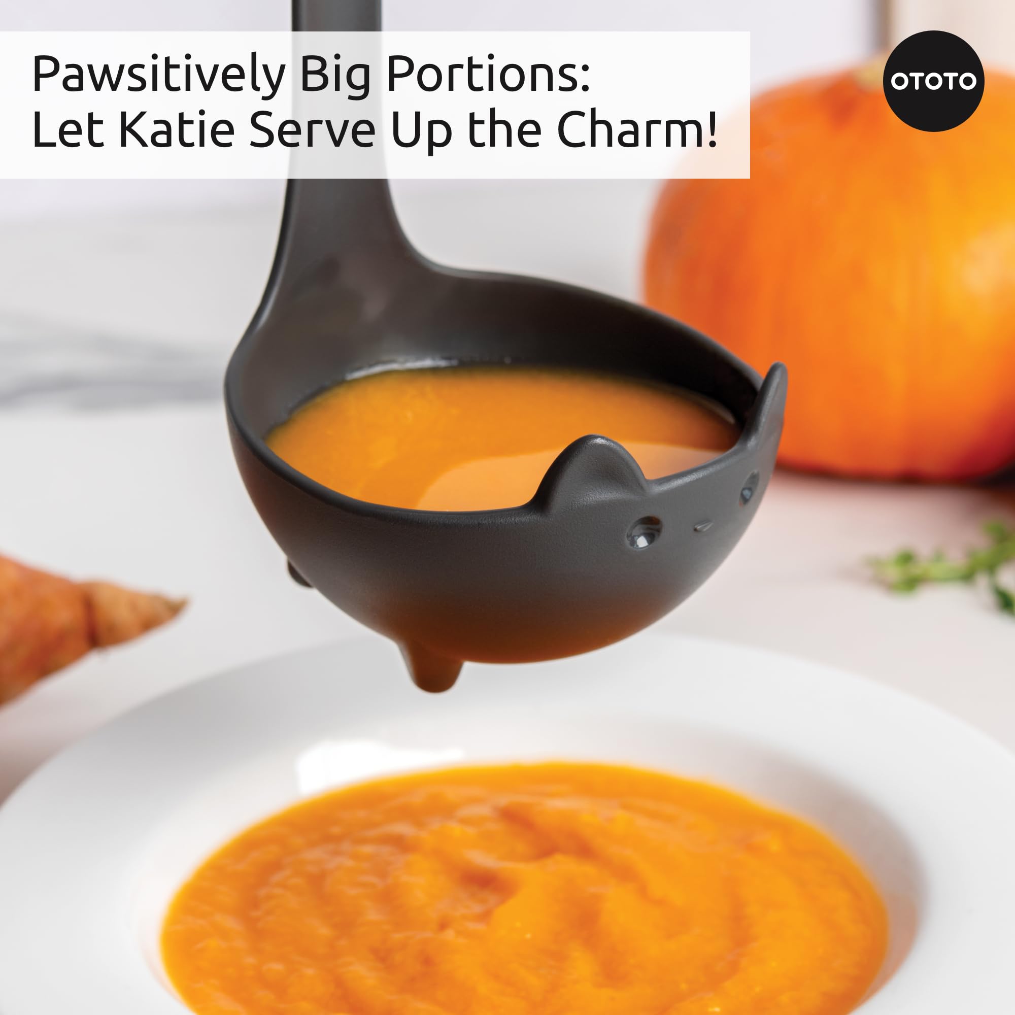 OTOTO Katie Cat Soup Ladle - Halloween Kitchen Gifts, Gothic Cat Lover Present, Spooky Cute Cooking Accessories - Perfect for Halloween Parties, Gothic Home Decor & Cat Enthusiast Collections (Black Cat Design)