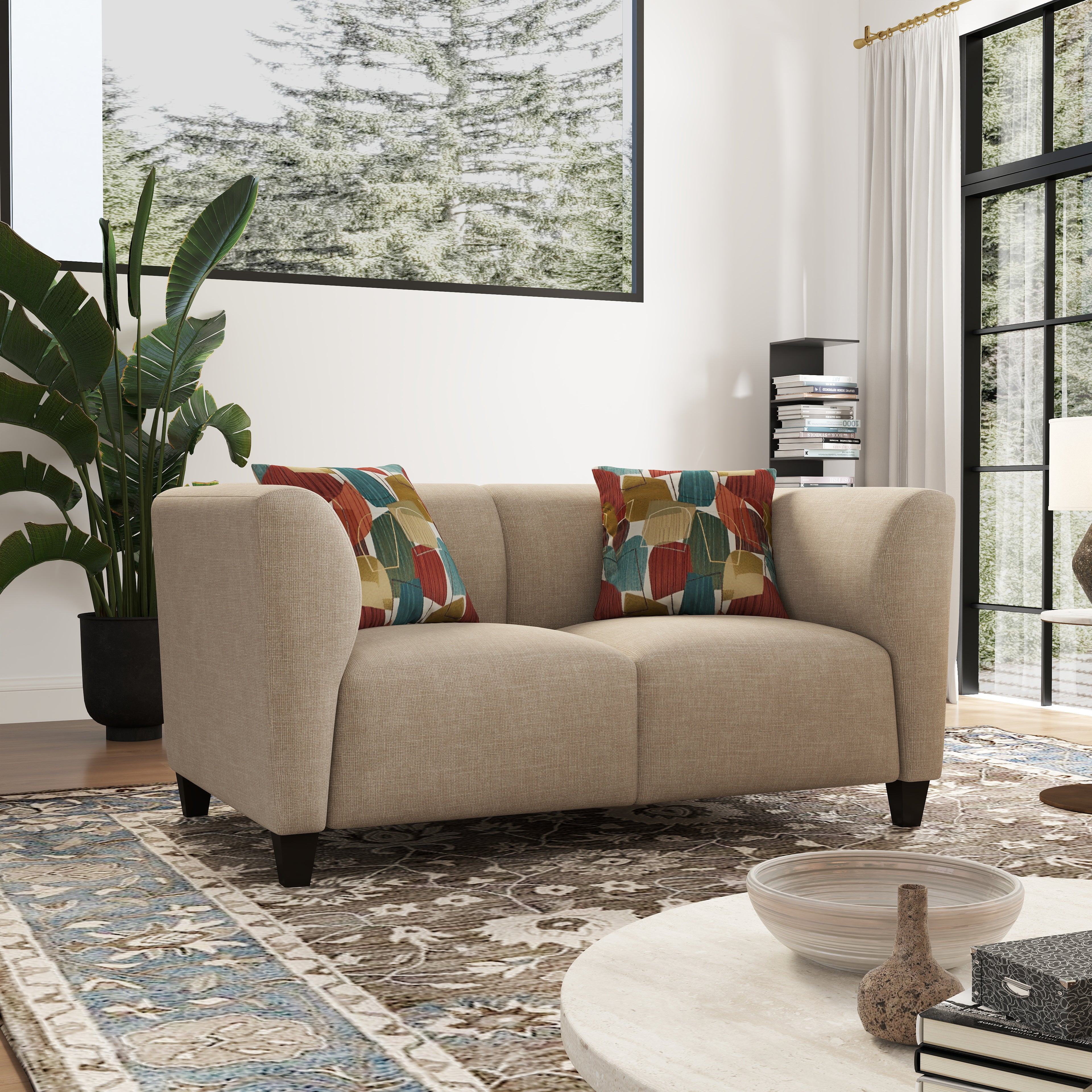 Roundhill Furniture Della Upholstered Sofa and Loveseat Set - Modern Living Room Furniture for Small Spaces | Perfect for Apartments, Condos & Cozy Homes