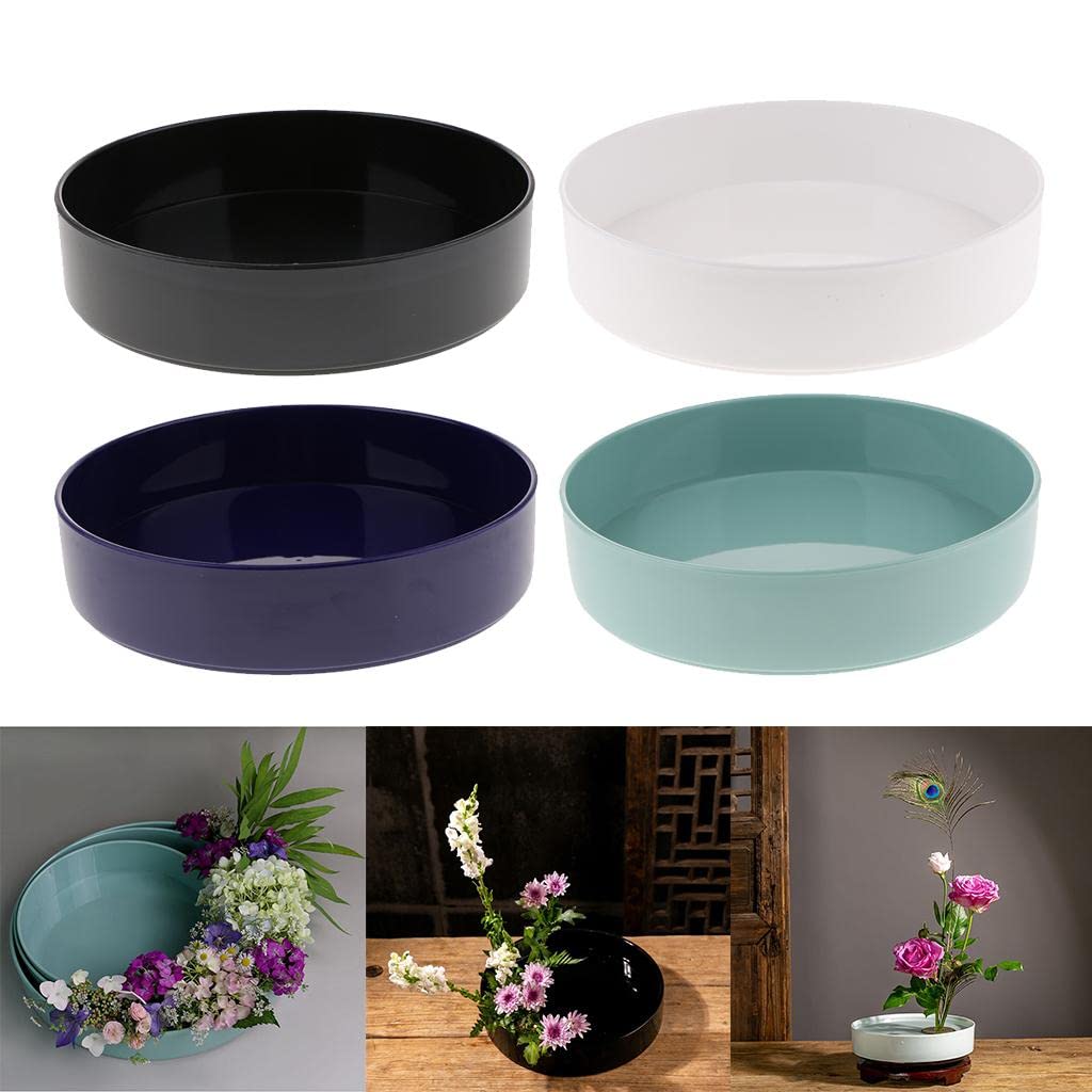 Black Plastic Round Ikebana Suiban Vase - 23cm Bonsai Flower Pot Container for Japanese Floral Arrangement, Zen Decor & Table Centerpiece