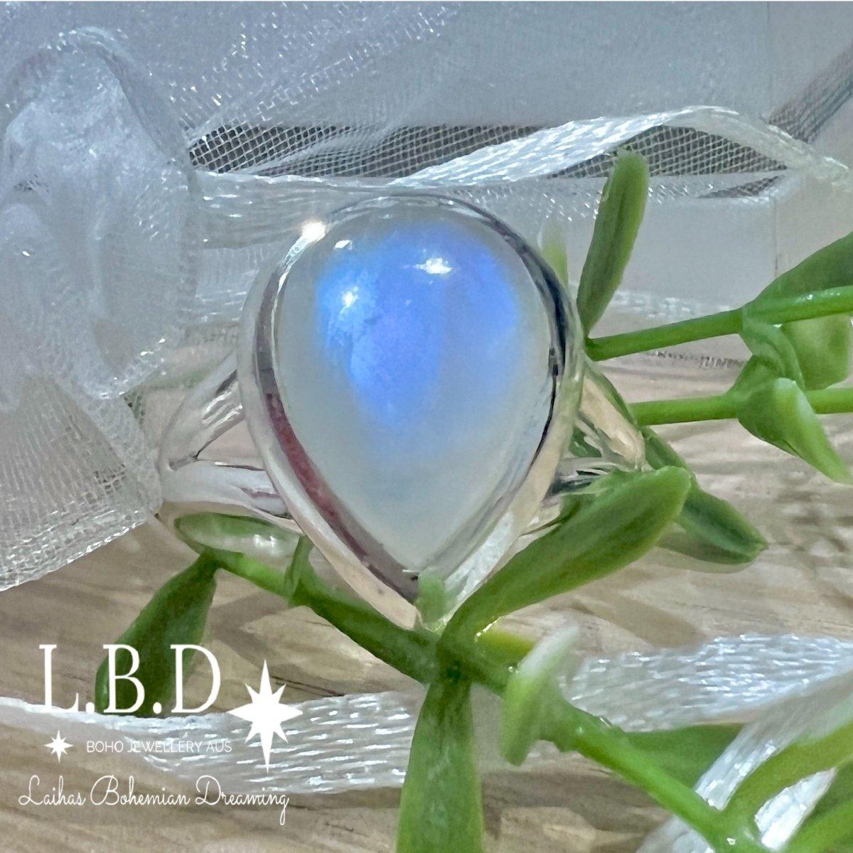 Laihas Classic Chic Raindrop Moonstone Ring - Elegant Sterling Silver Jewelry for Women, Perfect for Weddings, Parties & Everyday Wear