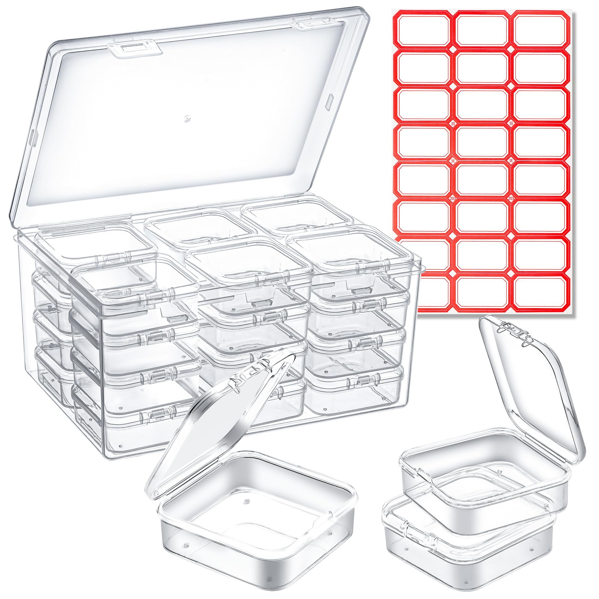 25 Pack Small Plastic Beads Storage Containers Box - Clear Bead Organizer Case with Snap-Tight Hinged Lid for Beads, Jewelry, Crafts, Hardware & Small Items - Perfect for Craft Rooms, Jewelry Making, DIY Projects & Home Organization