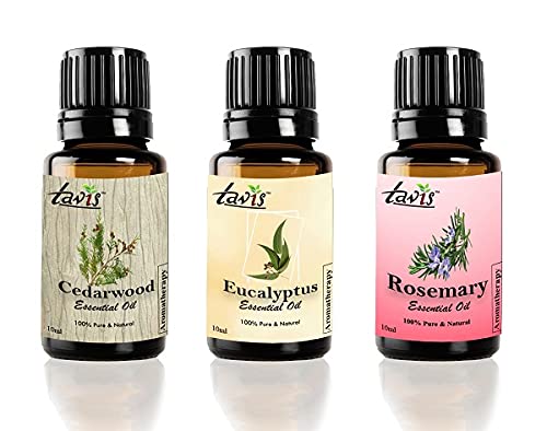 Pure Tavis Cedarwood Oil, Eucalyptus Oil & Rosemary Essential Oils Set - Aromatherapy, Diffuser & Massage Use for Relaxation & Stress Relief
