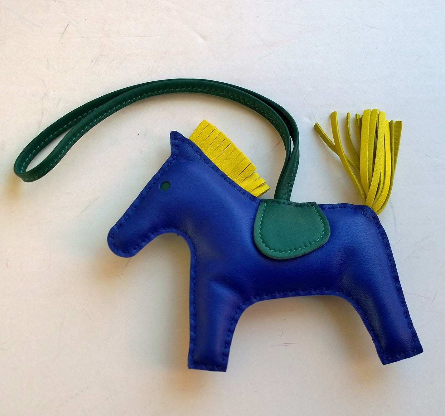 Hermès Rodeo Large GM Horse Bag Charm in Bleu Electrique Malachite Lime - Stylish Equestrian Accessory for Handbags, Backpacks & Luxury Gift Giving