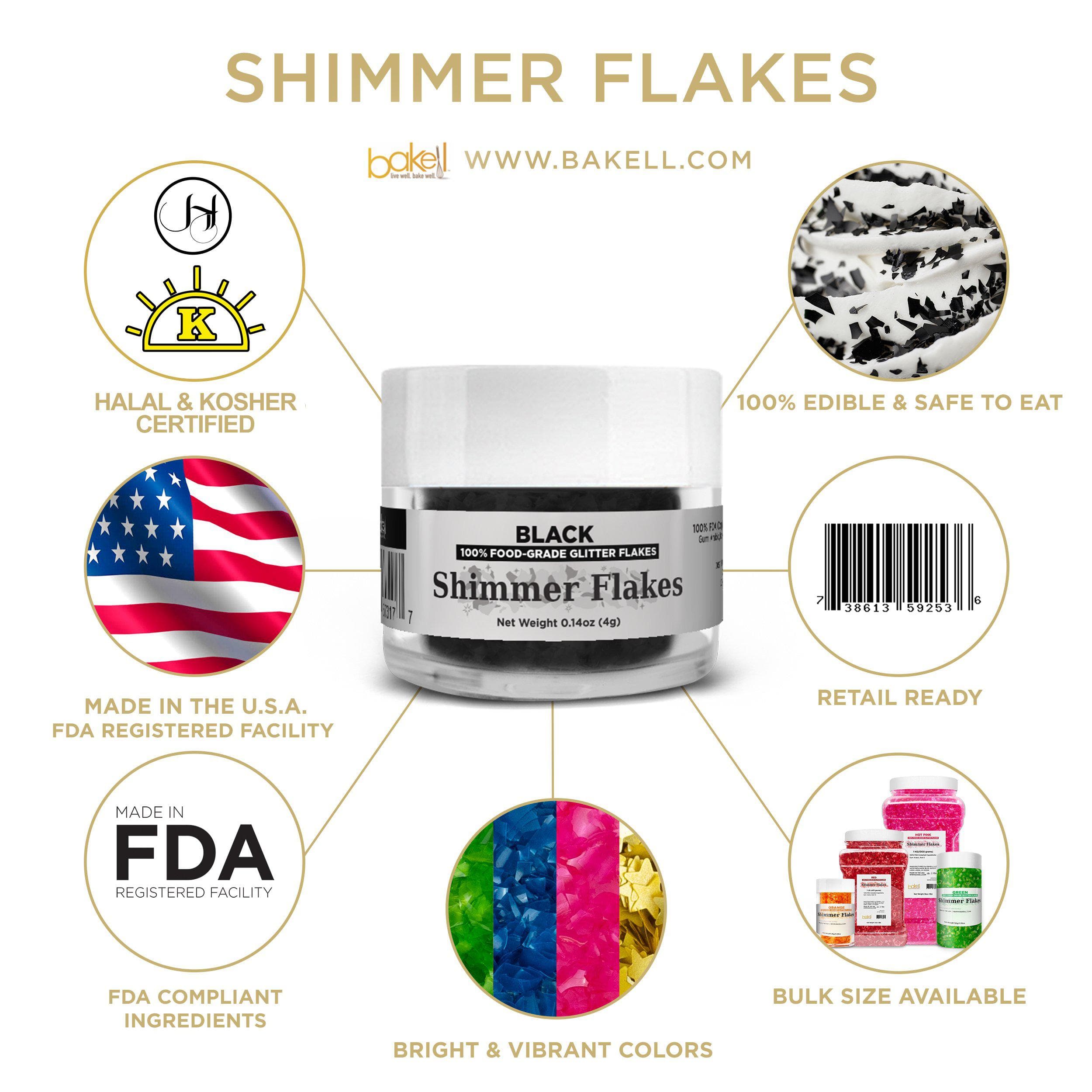 Premium Black Edible Shimmer Flakes for Baking & Cake Decorating - Food-Grade Sparkle Dust for Desserts, Drinks & DIY Crafts