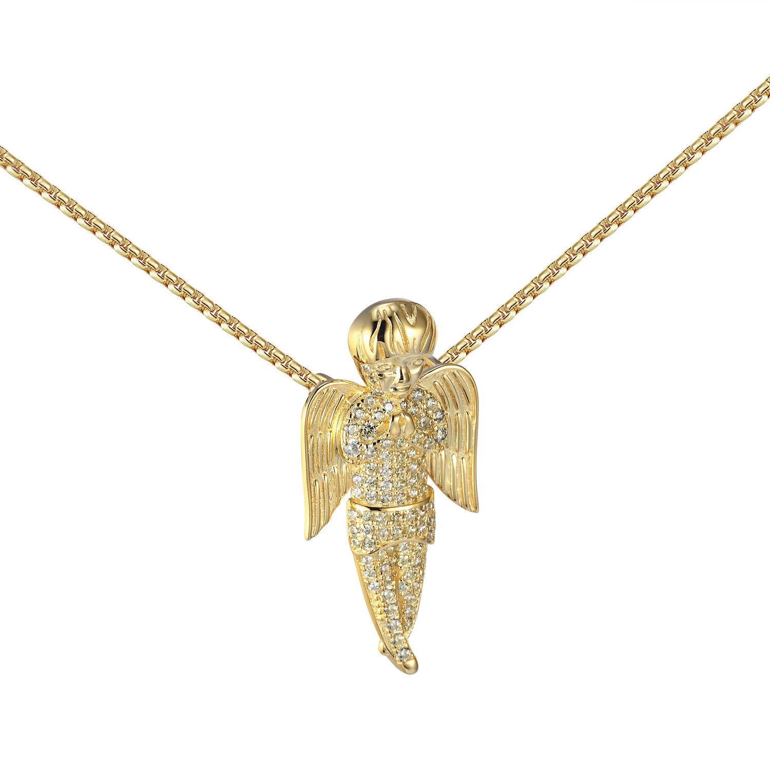 Guardian Praying Angel Pendant Necklace - 14k Gold Plated Sterling Silver with Lab-Created Diamonds | Religious Jewelry Gift for Women, Baptism, First Communion & Special Occasions