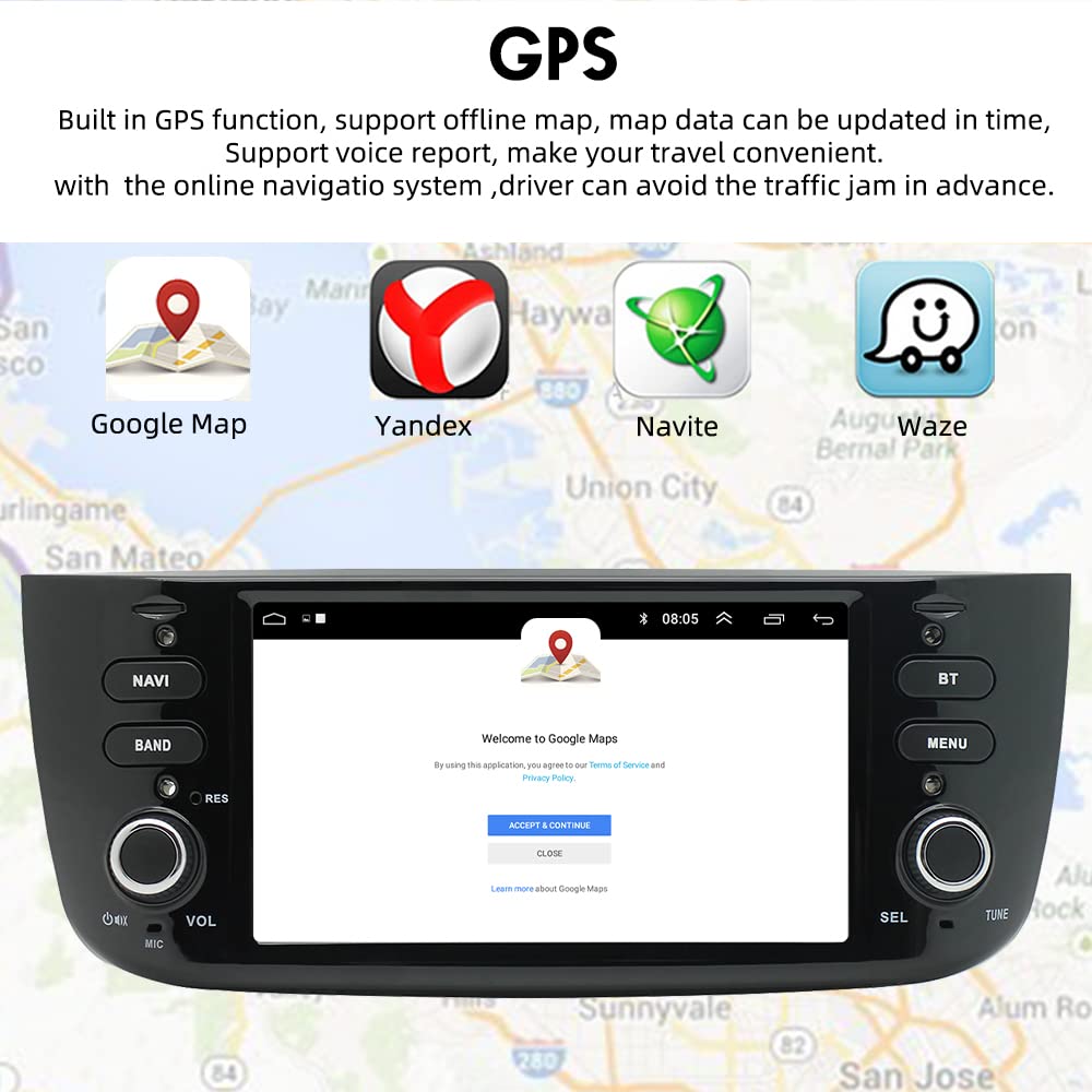 BOOMBOOST 7 Inch 2 Din Android Car Stereo with Wireless Android Auto - Touch Screen Car Player, GPS, Mirror Link, WiFi, Bluetooth, FM - Compatible with Fiat Punto + 12 LED Backup Camera - Perfect for Hands-Free Navigation & Music Streaming
