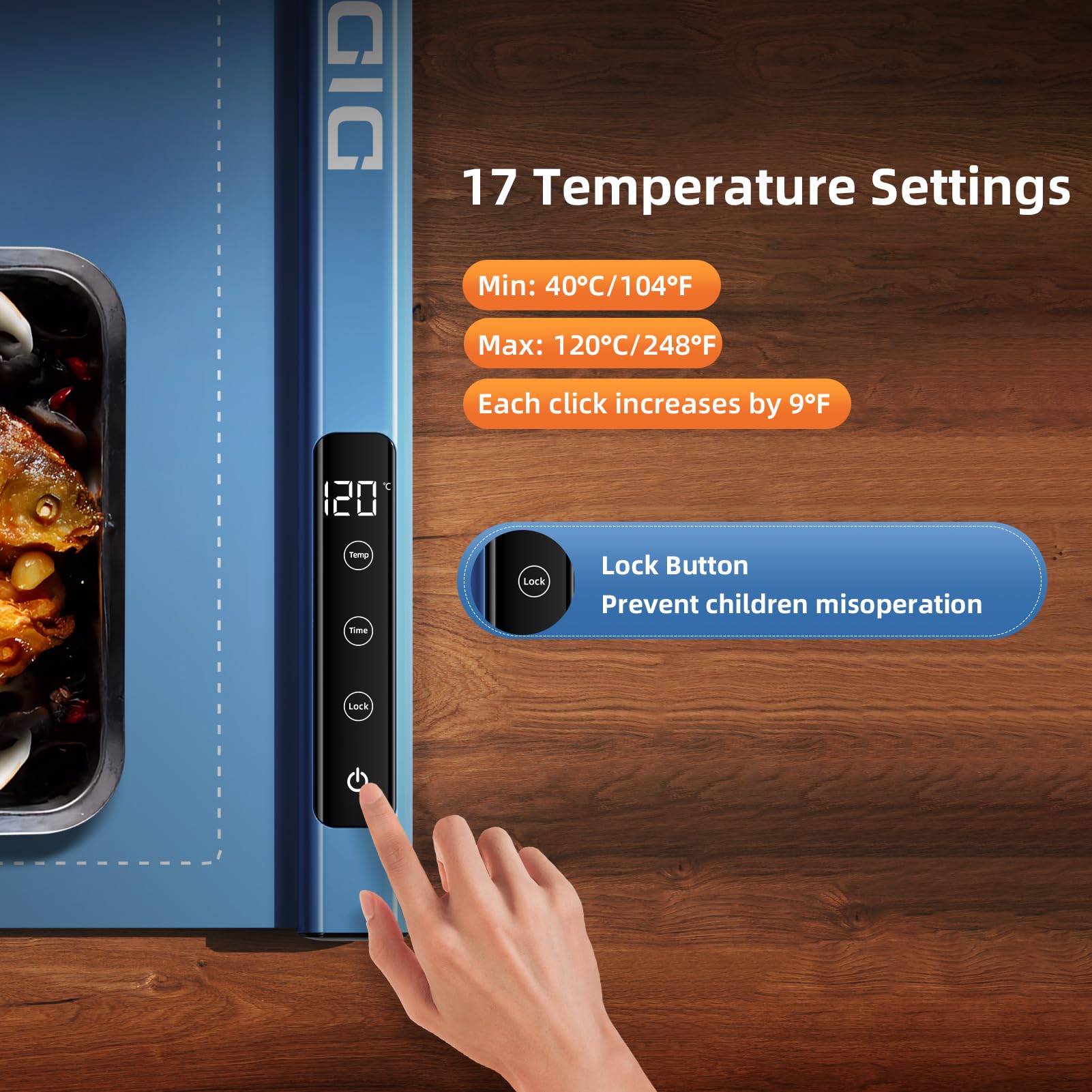 Premium Electric Warming Tray for Food - 17 Adjustable Temperature Settings & Timer, Rollable Portable Silicone Heating Mat with Auto Shut-Off & Lock - Perfect for Buffets, Parties, Catering & Home Dining (Blue)