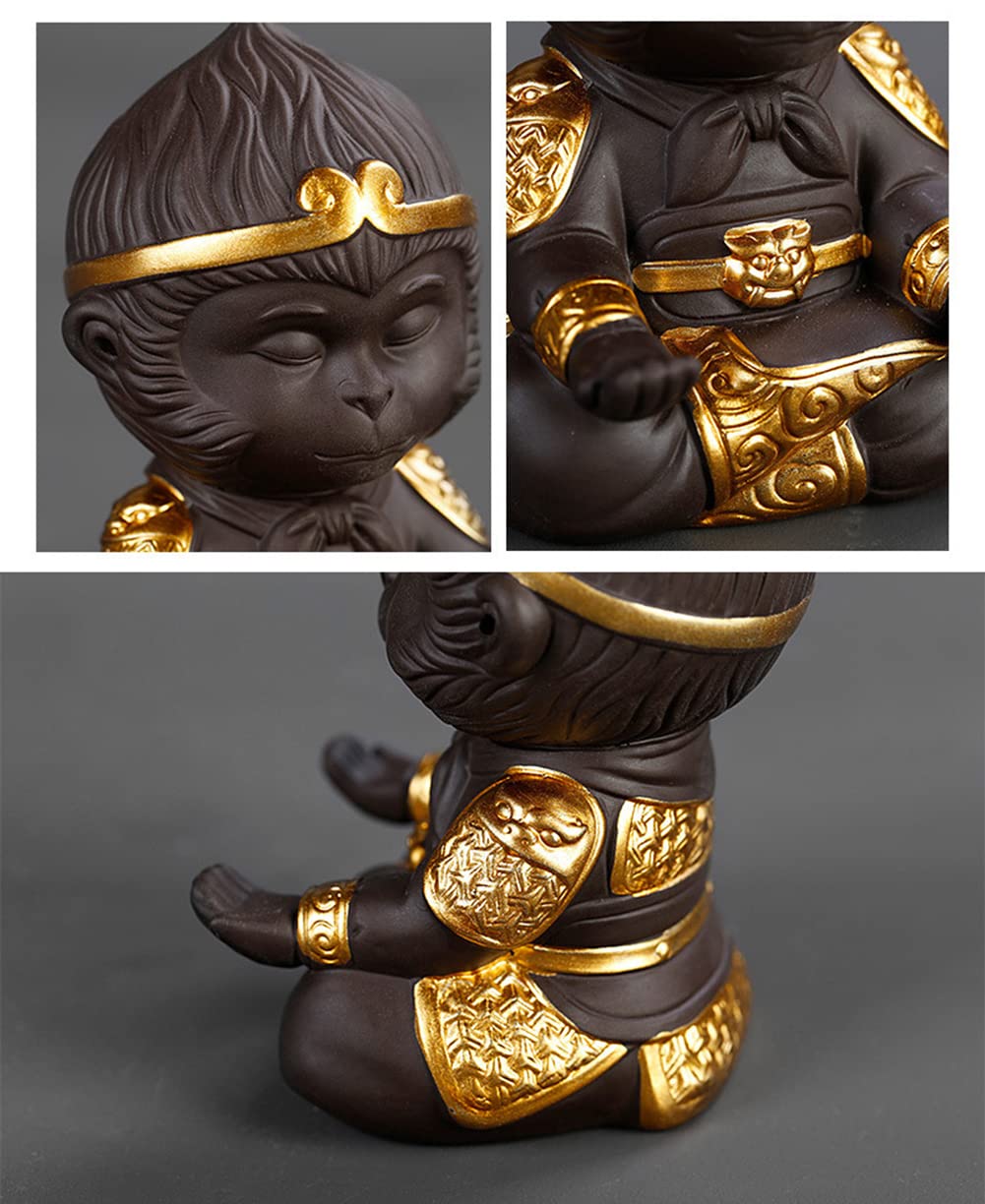 Handmade Chinese Zisha Tea Pet - Wu Kong Monkey King Statue for Kungfu Tea Ceremony | Sun Walker Tea Tray Companion | Perfect Gift for Tea Lovers (Use in Tea Meditation & Zen Decor)