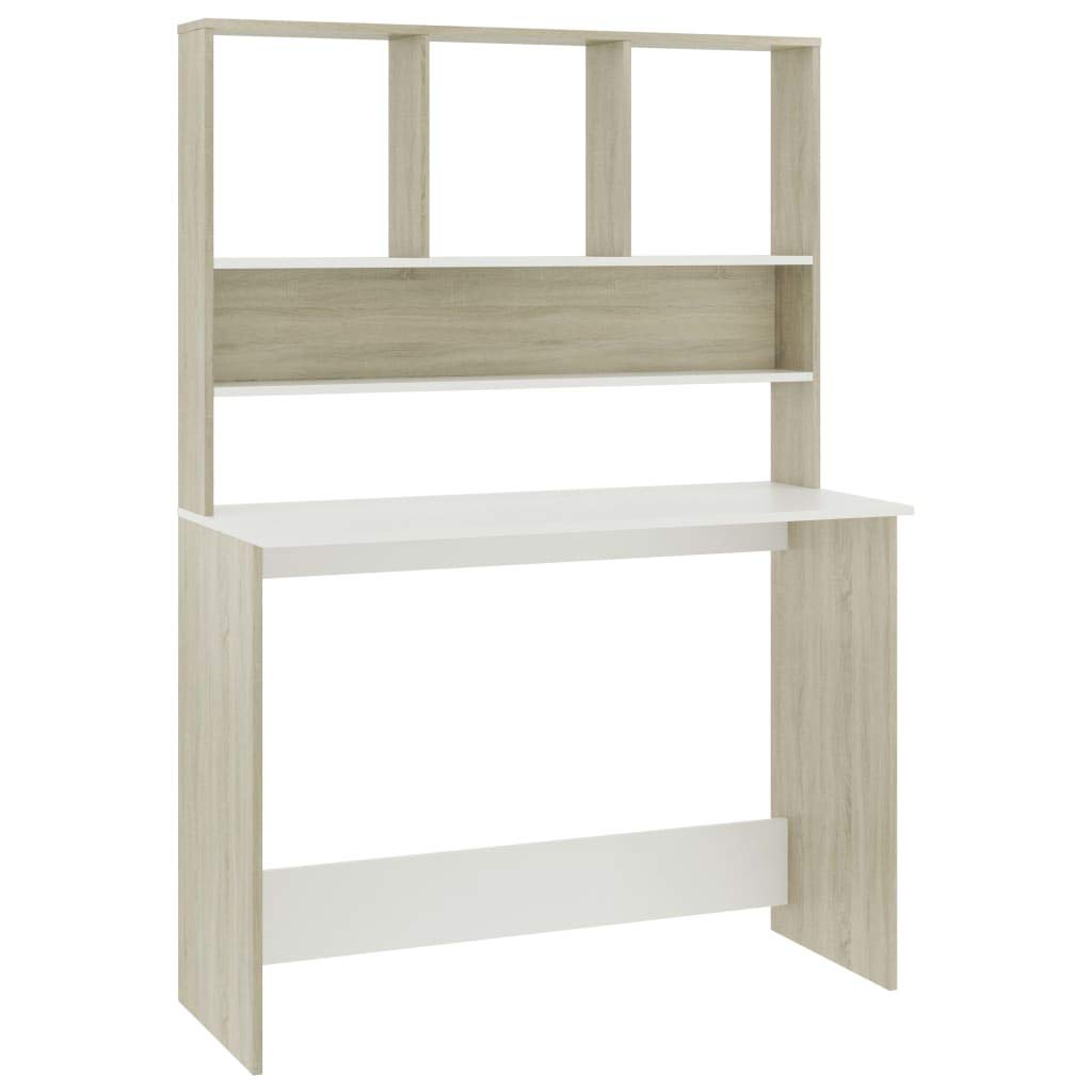 vidaXL Computer Desk with Bookshelves - White & Sonoma Oak Engineered Wood Home Office Desk with Storage | Study Desk for Living Room, Bedroom, Dorm | Perfect for Remote Work & Online Learning
