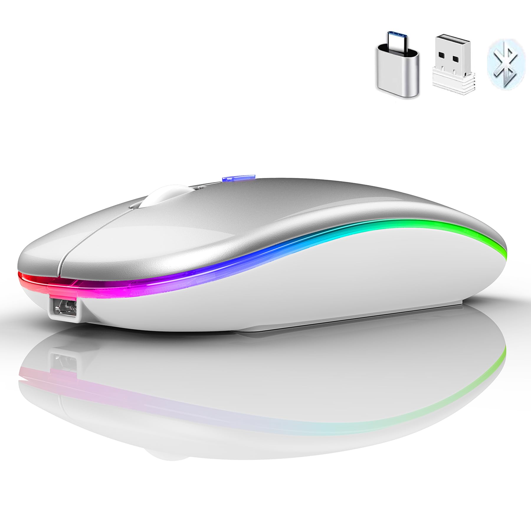 Wireless Bluetooth Mouse for Laptop, MacBook, iPad, PC - Compatible with MacBook Air/Pro, Windows, Chromebook (Silver White) - Perfect for Office, Home & Travel Use