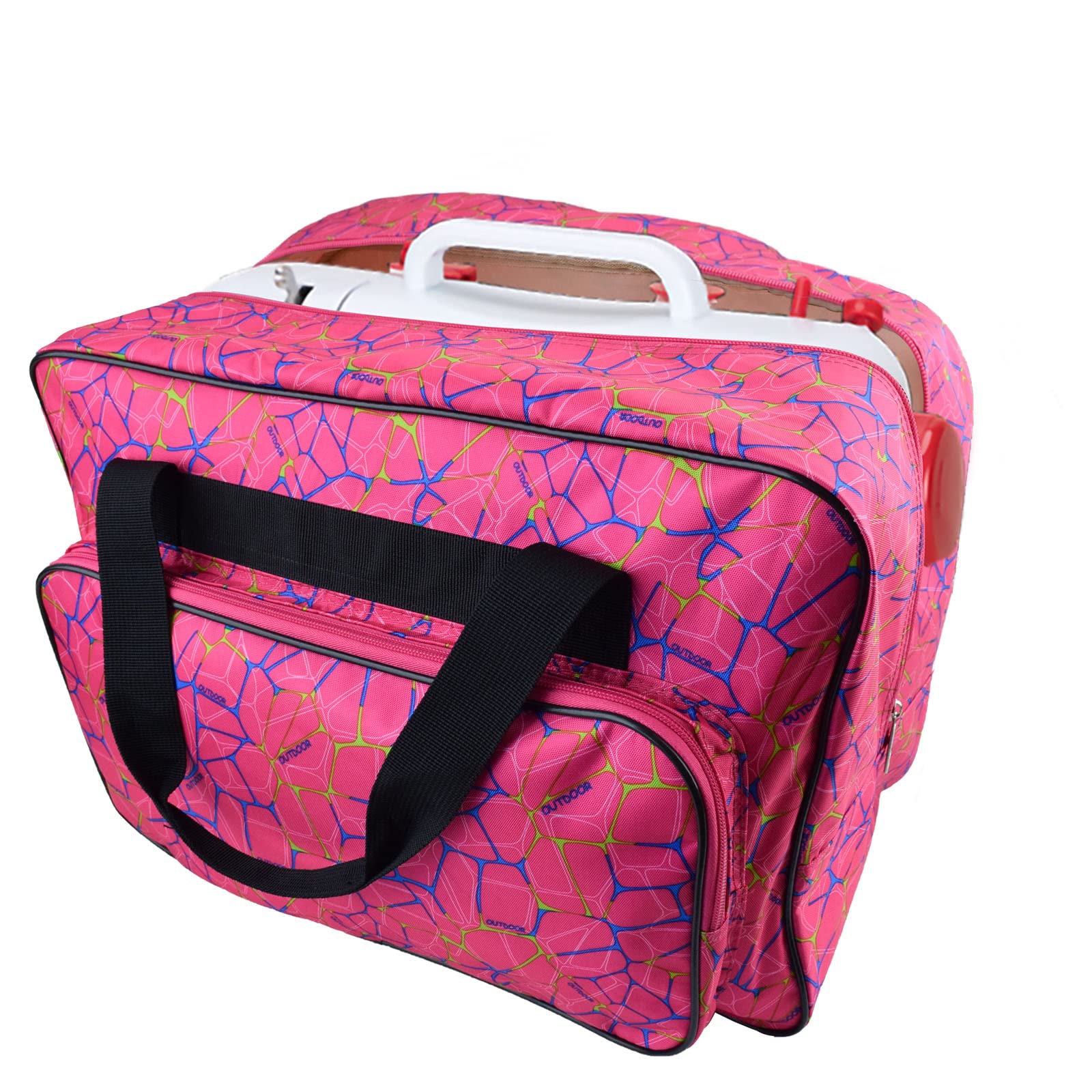TLBTEK Universal Sewing Machine Carrying Case - Rose Red Canvas Tote Bag with Padded Protection & Storage Pockets | Portable Dust Cover for Singer, Brother, Janome Sewing Machines | Perfect for Home Use, Quilting Classes & Craft Storage