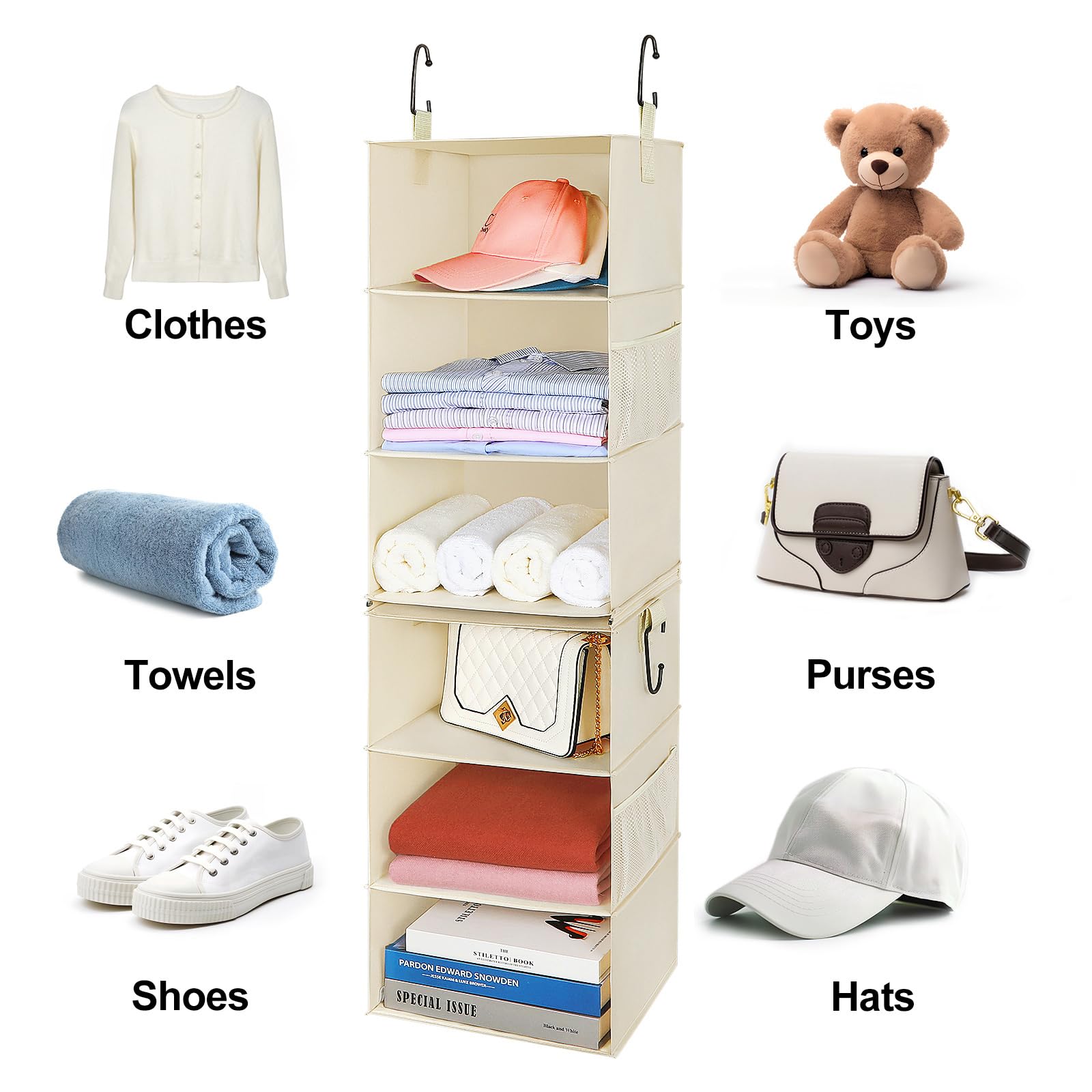 6-Shelf Heavy Duty Hanging Closet Organizer with Pockets - 12