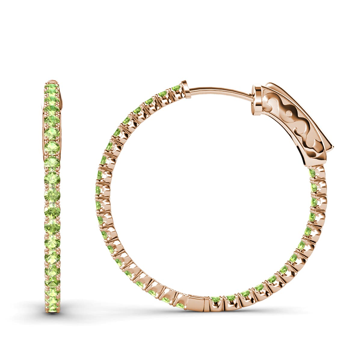 Peridot Inside-Out Hoop Earrings 3.15 ctw 14K Rose Gold - Elegant Dangle Earrings for Women, Perfect for Parties, Weddings & Everyday Wear