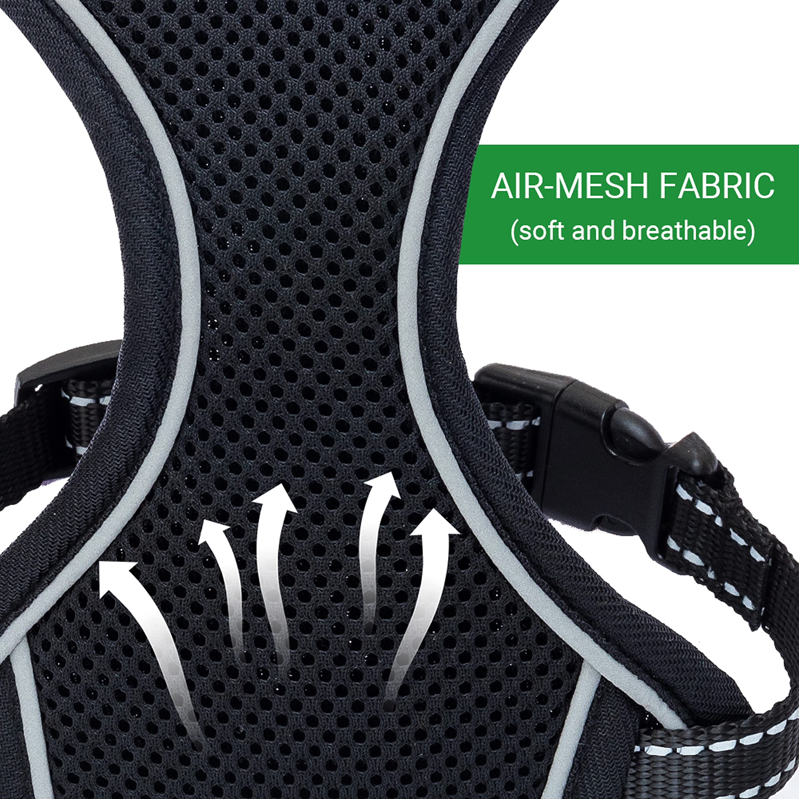 **Escape-Proof Cat Harness and Leash Set - Reflective Adjustable Mesh Vest for Small to Large Cats & Puppies - Soft Breathable Full-Body Harness (Black) - Perfect for Outdoor Walks, Travel & Adventure**