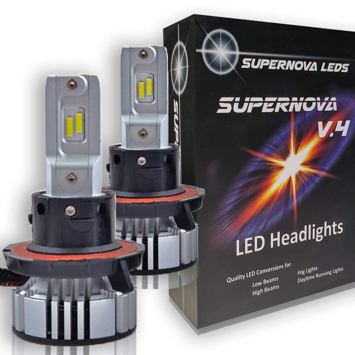 Supernova V.4 X - H4 HB2 9003 LED Headlight Bulbs - High & Low Beam Conversion Kit with Fog Lights (Pair) - Bright White 6000K for Cars, Trucks, SUVs - Perfect for Night Driving & Off-Road Adventures