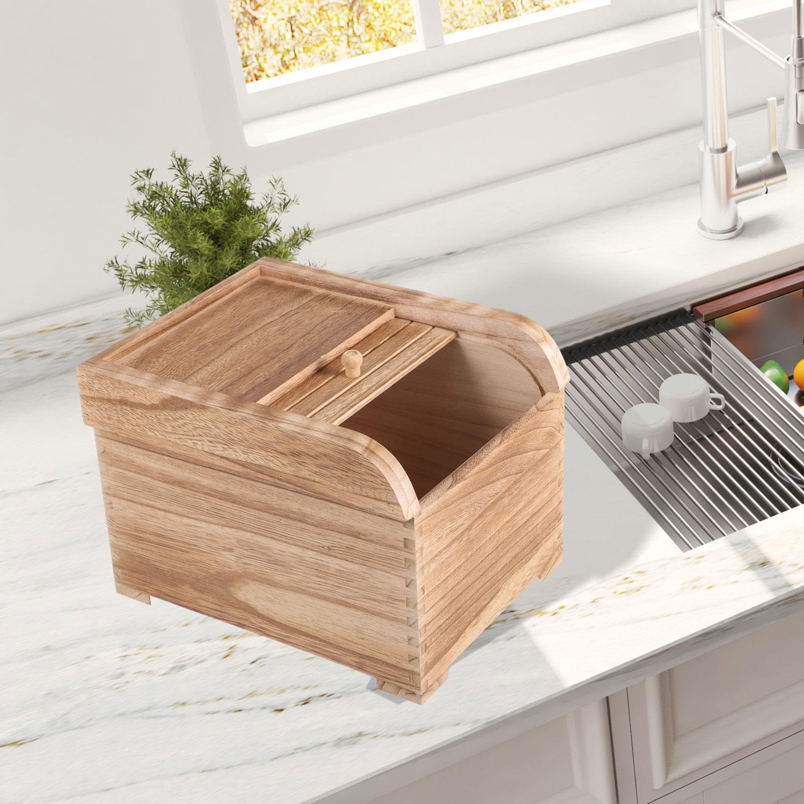 Premium Wooden Rice Storage Container with Sliding Lid - Airtight Food Storage for Cereal, Grains, Flour & Dry Goods - Natural Light Brown Kitchen Organizer for Pantry & Countertop Storage