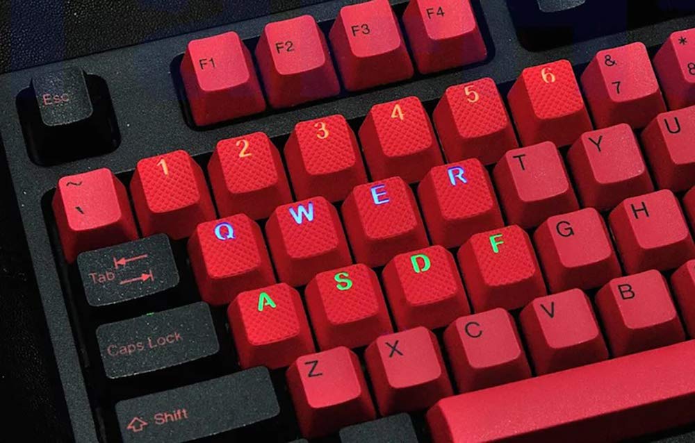 RGB Backlit Rubber Gaming Keycaps Set for Cherry MX Mechanical Keyboards - OEM Profile with Keycap Puller (Red) - Perfect for FPS, MOBA Gaming & Typing in Low Light