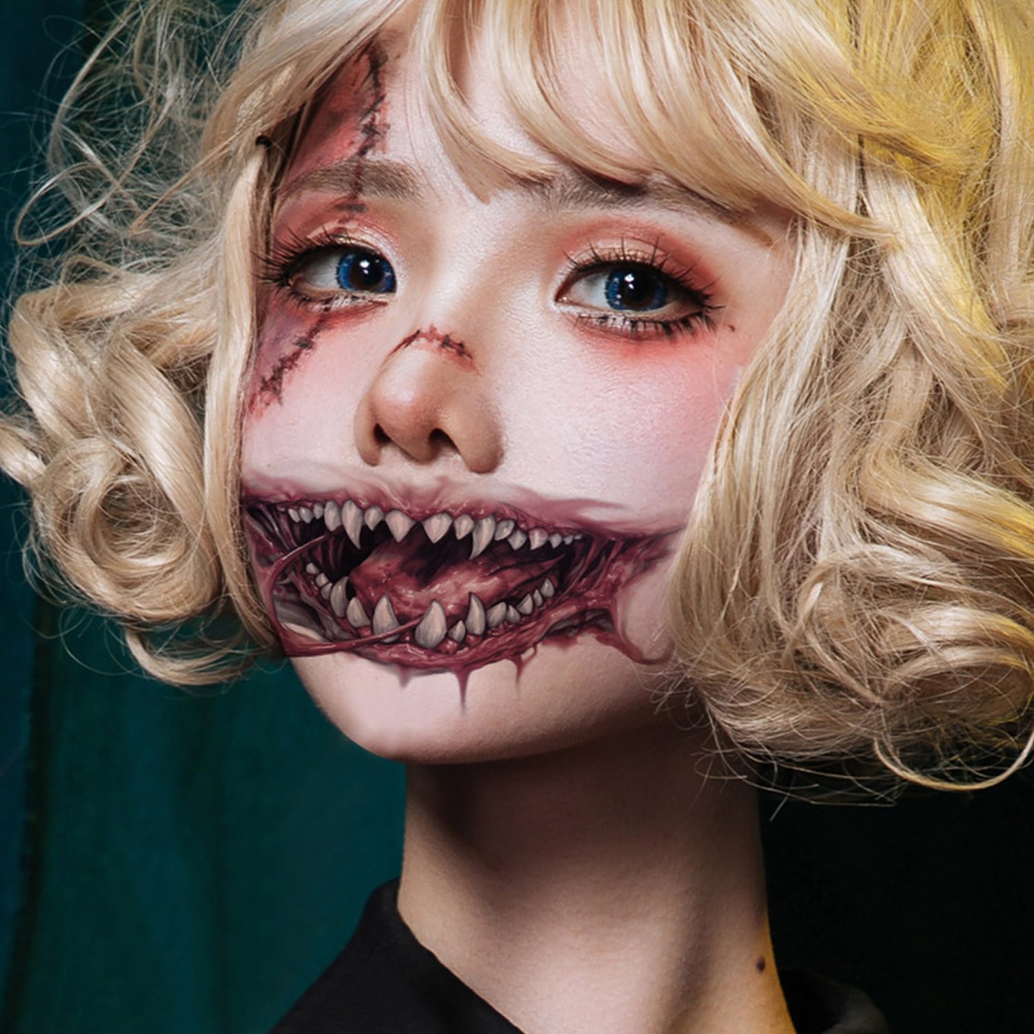 KEELYY 10 Pack Halloween Mouth & Skeleton Temporary Tattoos - Creepy Face Tattoos for Halloween Makeup, Parties, Carnival & Day of the Dead - Perfect for Costumes, Scary Dress Up & Spooky Events