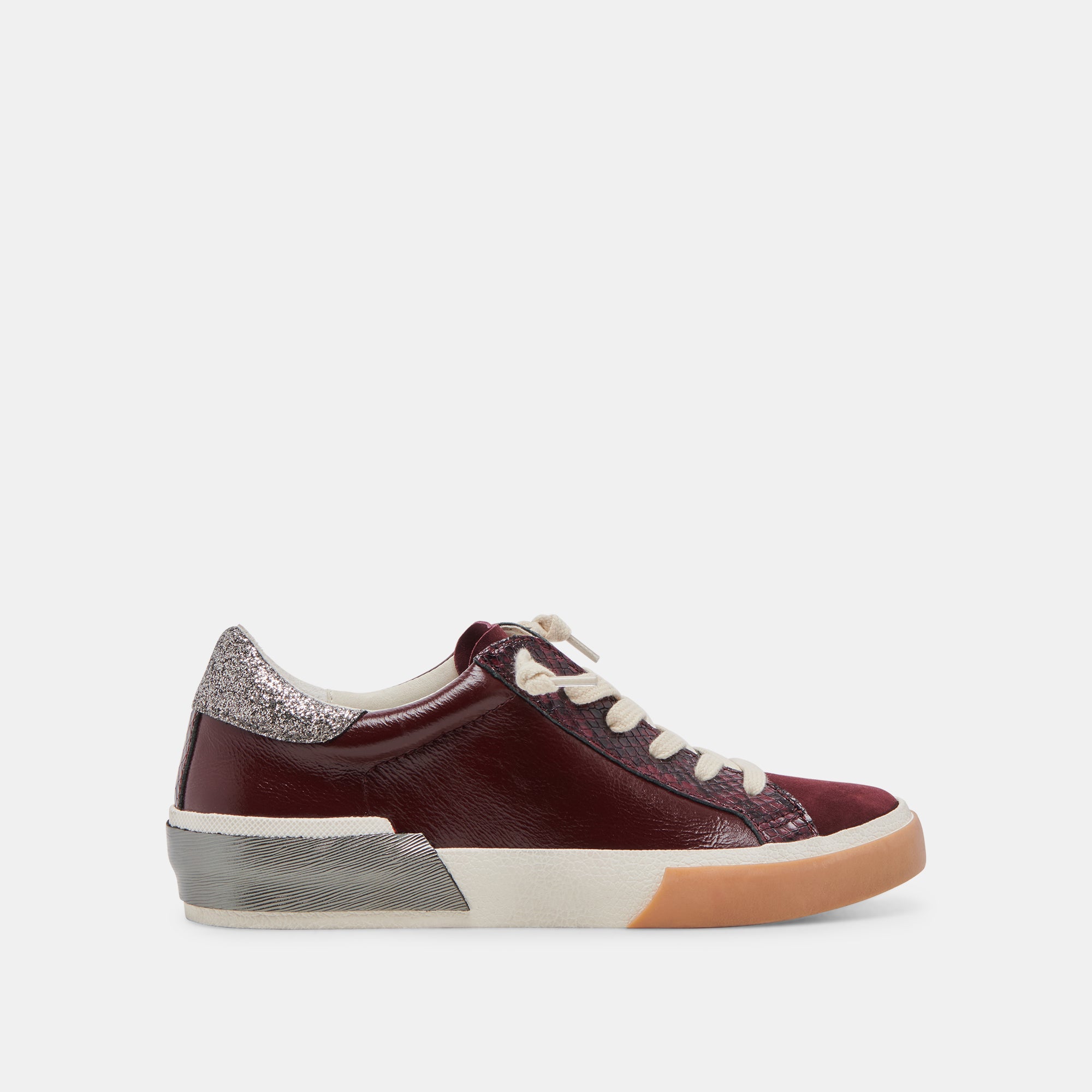 ZINA Women's Burgundy Crinkle Patent Leather Sneakers - Comfortable Casual Shoes for Walking, Running & Everyday Wear