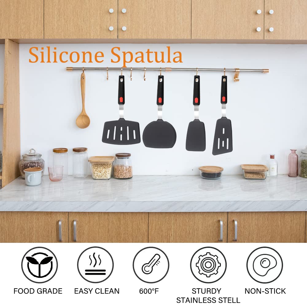 High Heat Resistant Silicone Spatula Turner Set - 4-Pack Nonstick Kitchen Cooking Utensils (600°F Safe, BPA Free) for Eggs, Pancakes, Burgers & Fish - Perfect for Flipping, Scraping & Serving in Home Kitchens & Restaurants