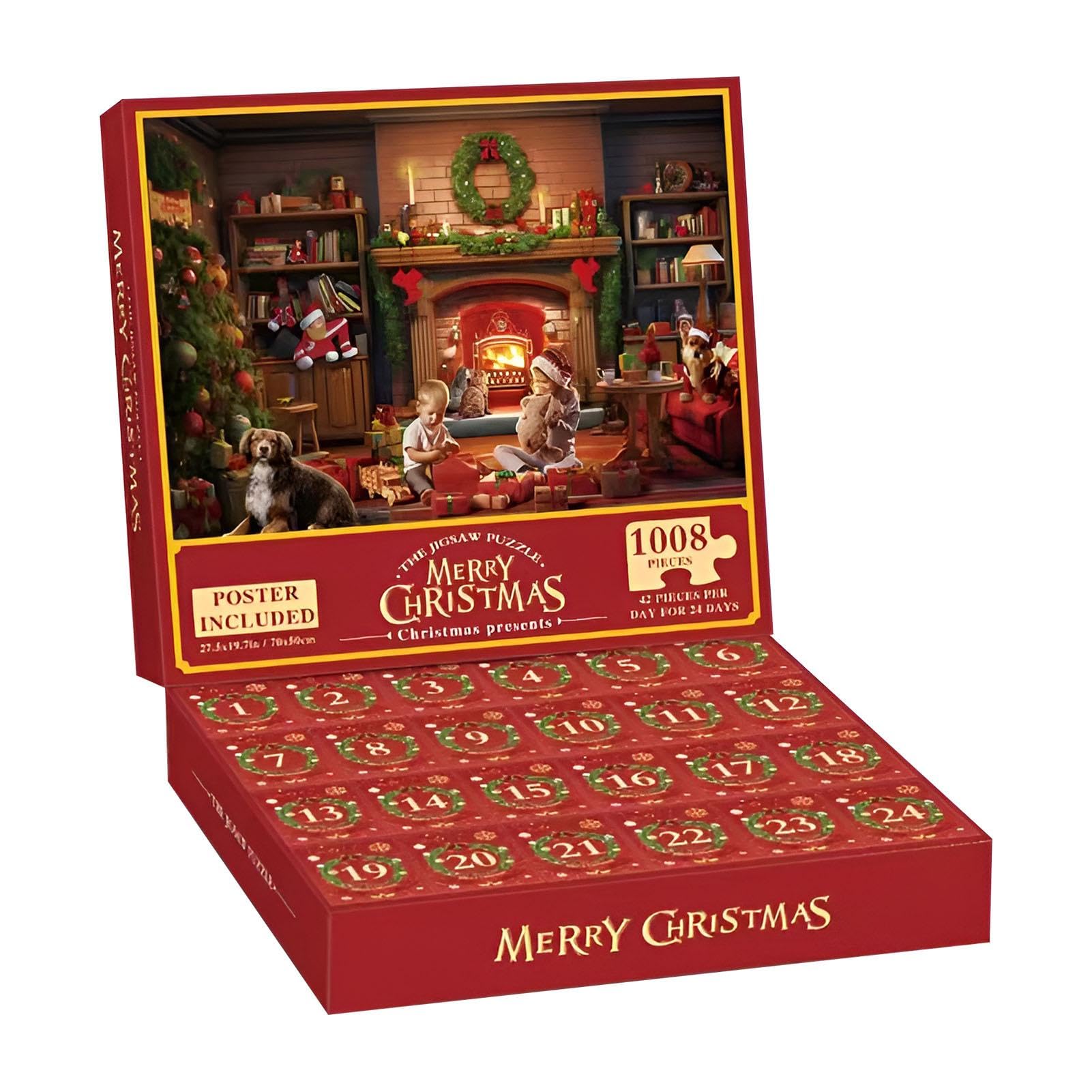 Christmas Countdown Puzzle - 1008 Piece Advent Calendar Puzzle, Festive Holiday Countdown Game | 24-Day Christmas Puzzle for Adults & Kids, Seasonal Family Activity for Holiday Decor & Gift Giving