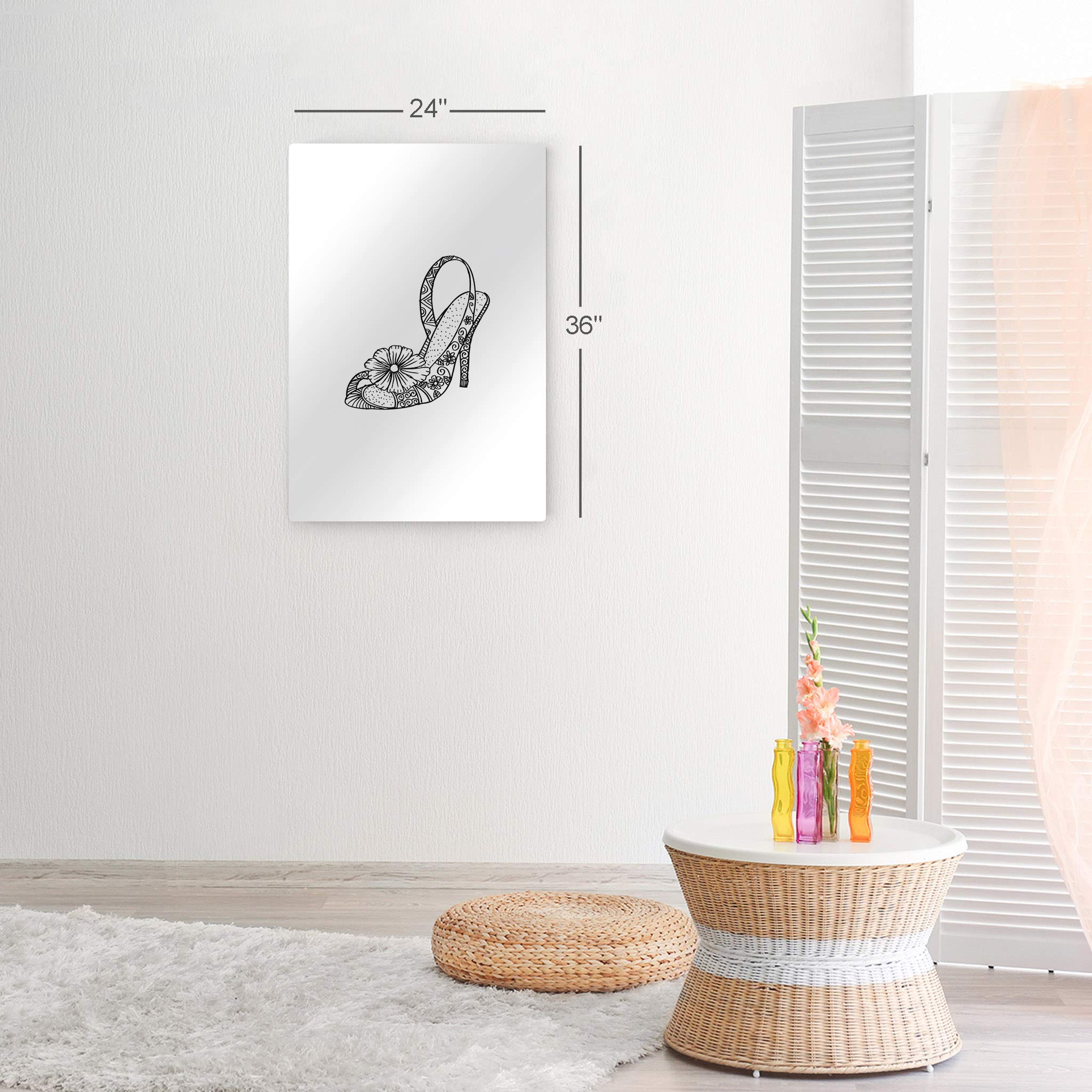 Black and White Floral High Heel Shoes Wall Art - 12x8 Inch Metal Print for Office, Bathroom, Teen Girls Room, Women's Dorm & Living Room Decor - Glam Fashion Home Decor for Women