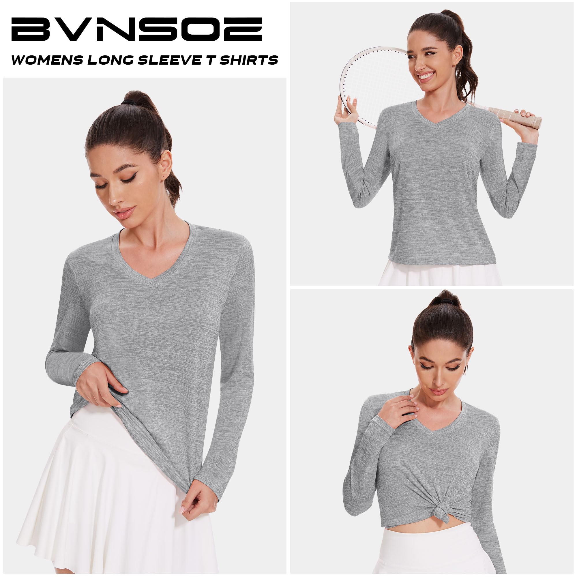 4-7 Pack Women's Long Sleeve Moisture-Wicking Workout Shirts - V-Neck Hiking & Running Tops for Outdoor Activities & Gym Training