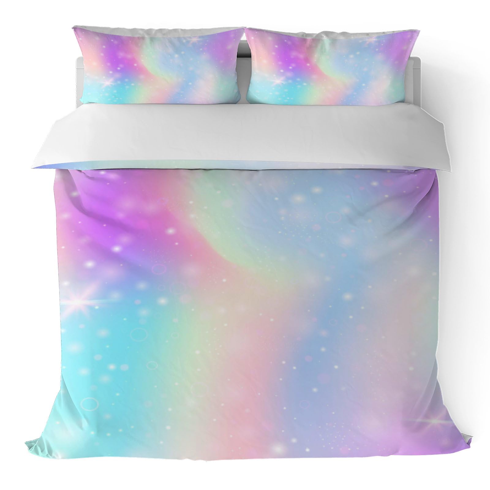 Starry Galaxy Rainbow Duvet Cover Set - 3 Piece Queen Size Bedding with Pillowcases (Comforter Not Included) | Space Themed Bedroom Decor for Kids & Teens