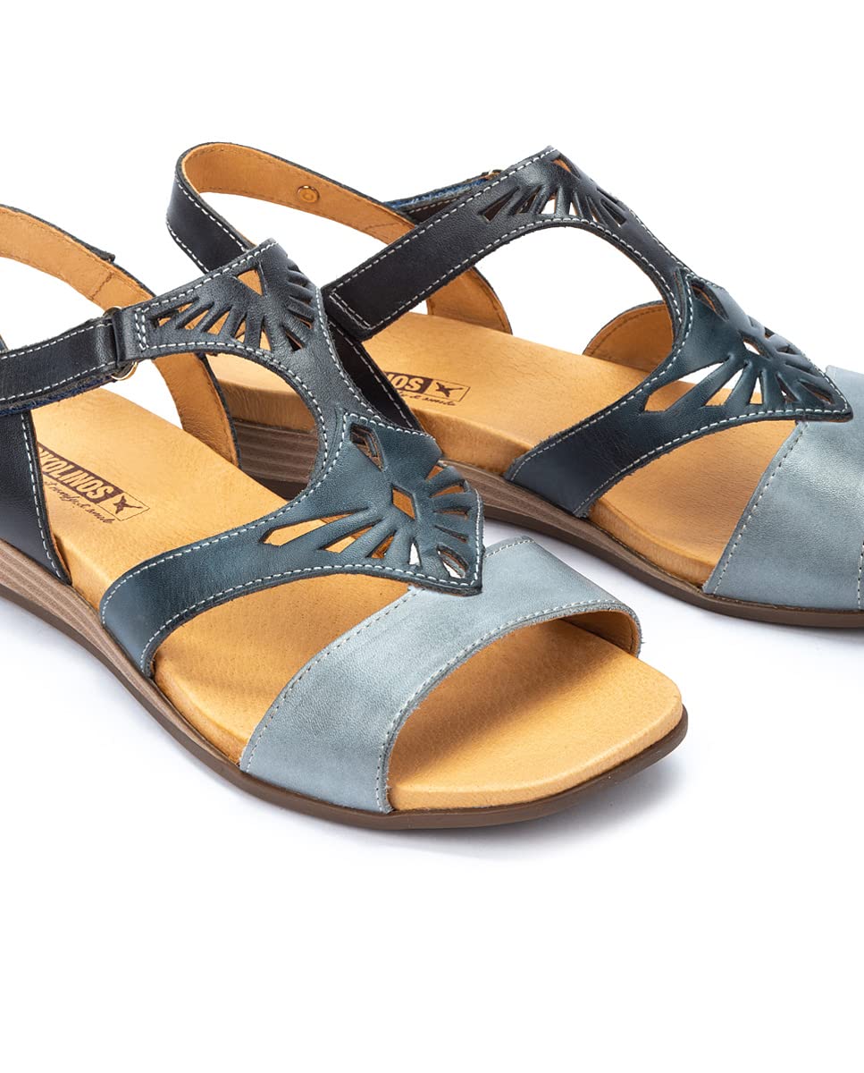 PIKOLINOS Women's Leather Flat Sandals - Denim Style | Comfortable & Stylish for Beach, Travel & Casual Wear