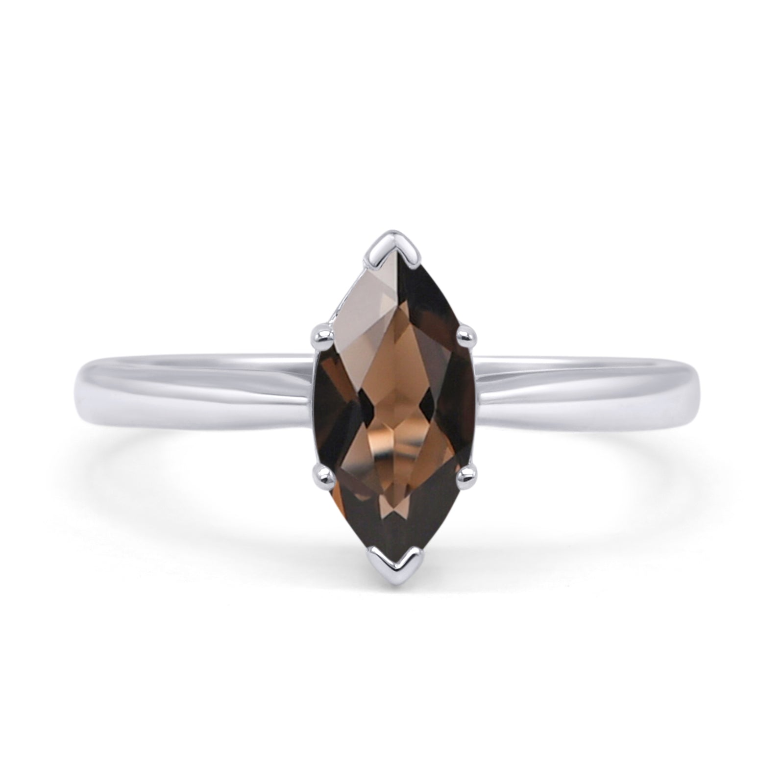 14K White Gold Art Deco Marquise Natural Chocolate Smoky Quartz Solitaire Ring - Elegant Vintage Jewelry for Weddings, Anniversaries & Special Occasions