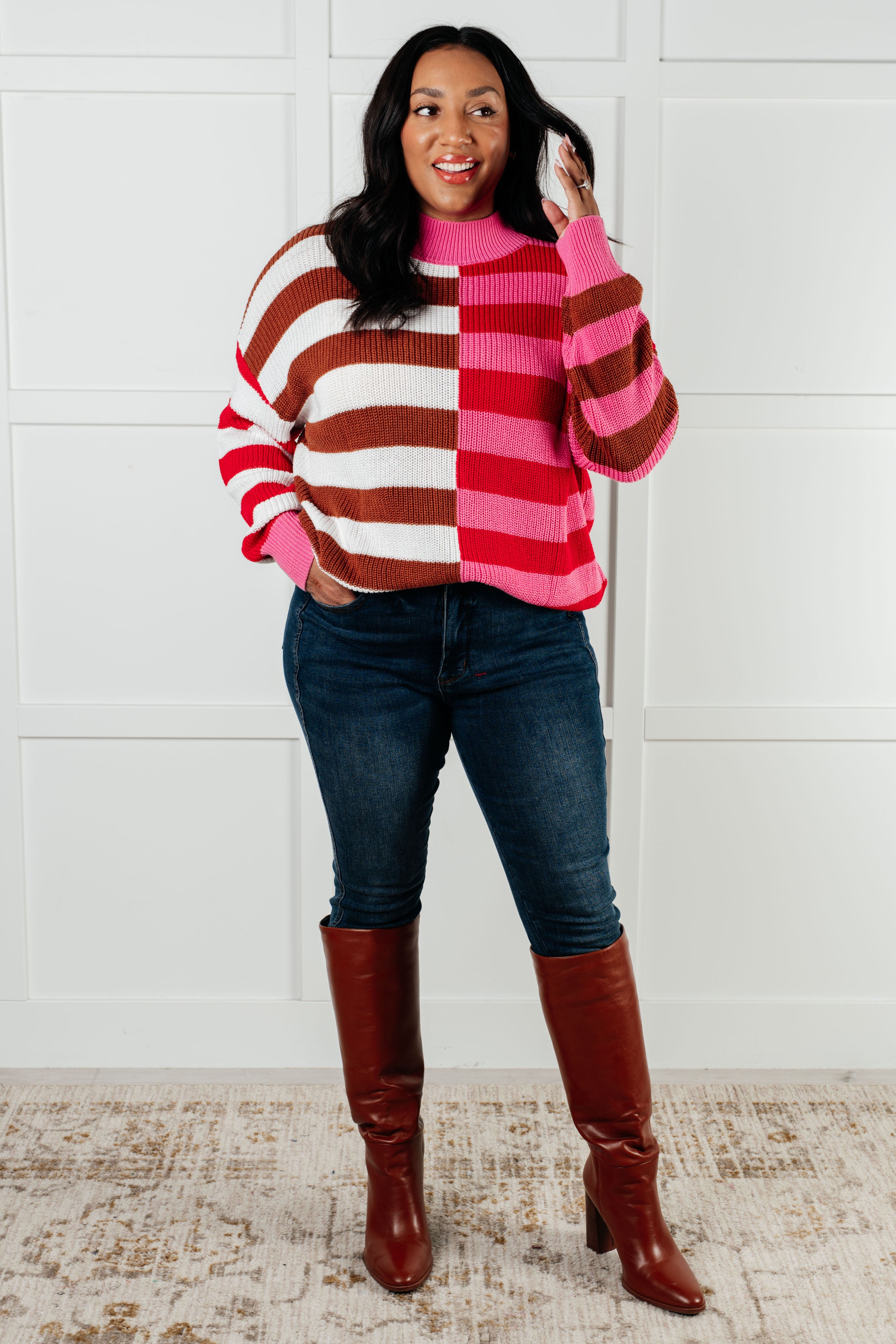 Stylish Color Blocked Stripe Sweater for Women | Trendy Knit Pullover | Perfect for Fall Fashion, Casual Outfits & Office Wear