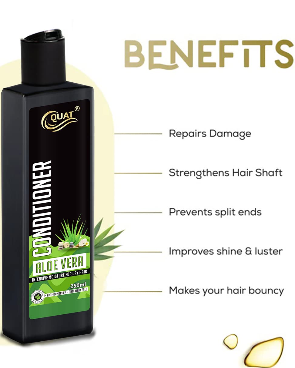QUAT Aloe Vera Hair Conditioner - Nourishing & Repairing Treatment for Long, Damaged Hair - Adds Shine & Softness - 250ml Bottle - Perfect for Daily Hair Care & Salon-Quality Results at Home