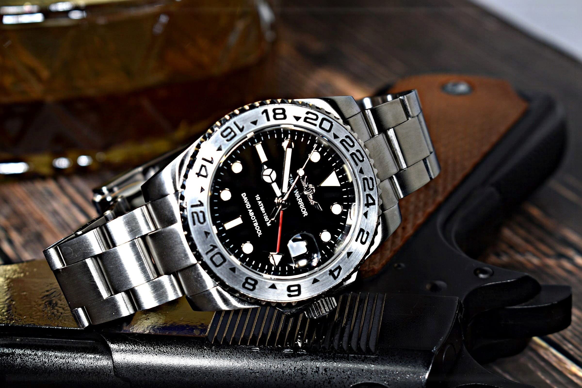 Men's GMT Sport Watch 42mm Waterproof Stainless Steel Sapphire Glass Wristwatch (Silver) - Perfect for Travel, Business & Outdoor Activities