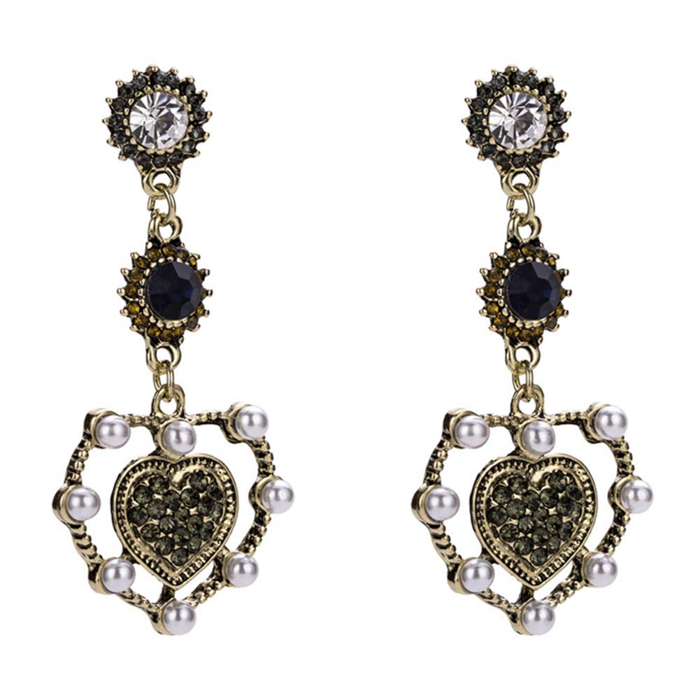 ShiYsRL Crystal Pearl Stud Earrings Set - Vintage Rhinestone Heart Dangle Drop Earrings for Women & Girls, Elegant Jewelry Gift for Her | Perfect for Parties, Weddings & Date Nights