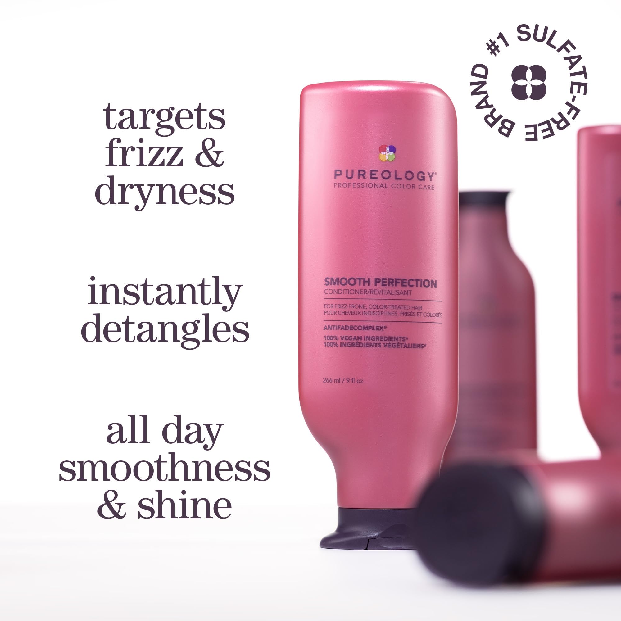 Pureology Smooth Perfection Conditioner for Frizzy & Color-Treated Hair - Sulfate-Free, Vegan, Detangling & Frizz Control - Perfect for Daily Hair Care & Salon-Quality Smoothing at Home