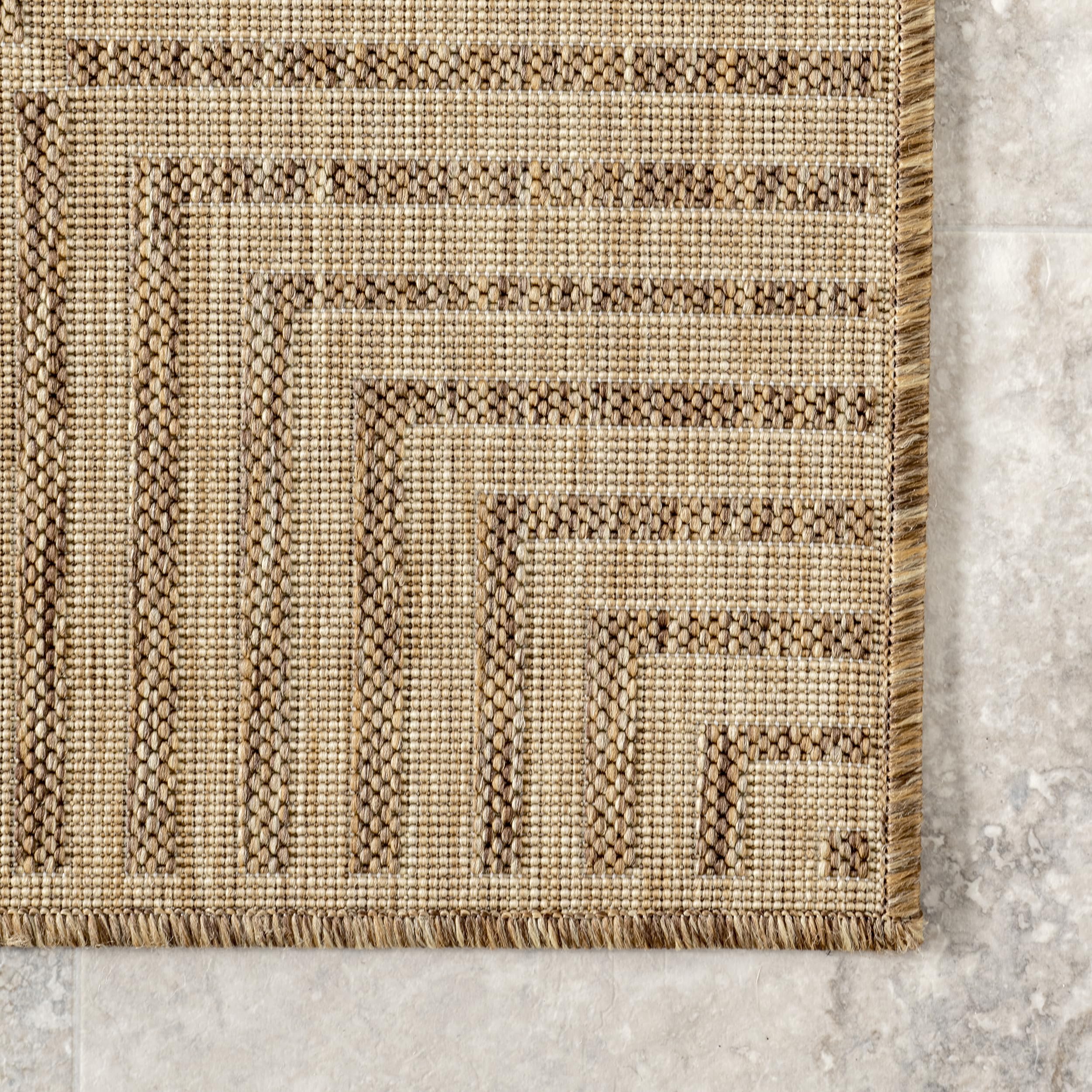 nuLOOM 10' x 12' Outdoor Area Rug - Striped Border Casual Design, Stain Resistant & Durable - Perfect for Patio, Balcony, Bedroom, Living Room, Dining Room & Bathroom - Light Brown - Ideal for Outdoor Entertaining & Home Decor