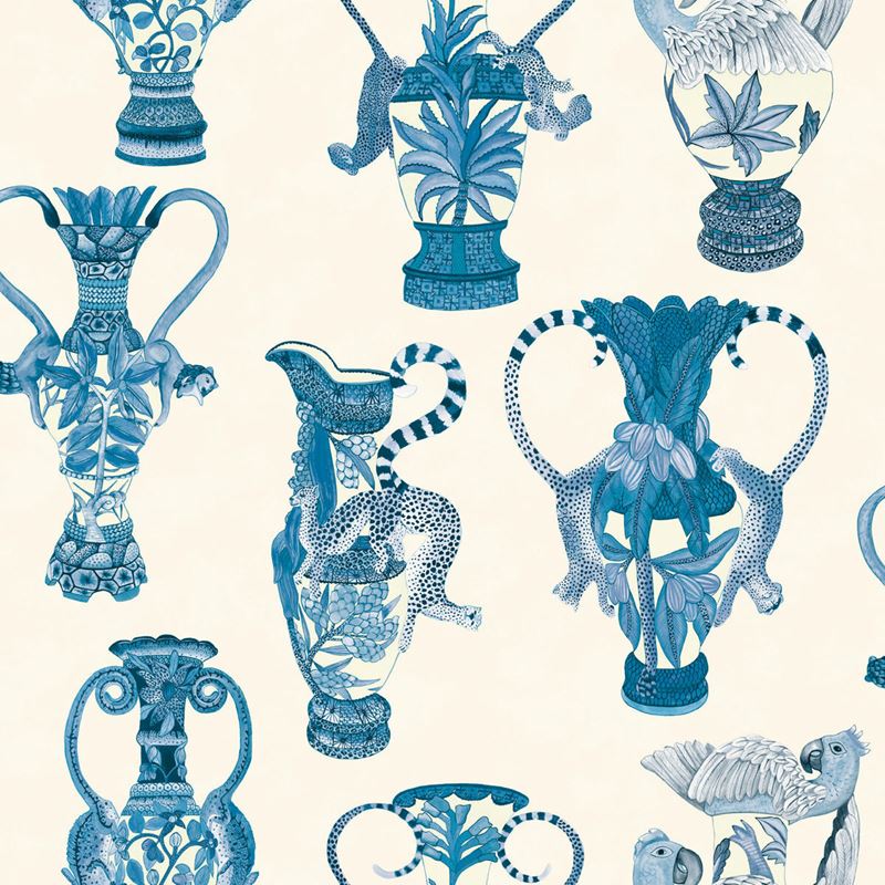 Cole & Son Khulu Vases - Set of 2 Blue and White Ceramic Vases for Home Decor, Wedding Centerpieces, and Living Room Table Decorations