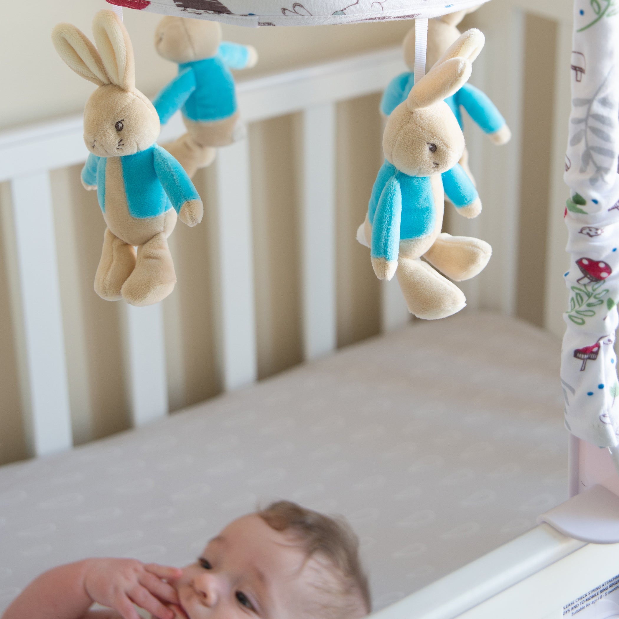 Peter Rabbit 'New Adventure' Musical Mobile - Blue Baby Crib Toy for Nursery Decor & Soothing Newborns to Sleep