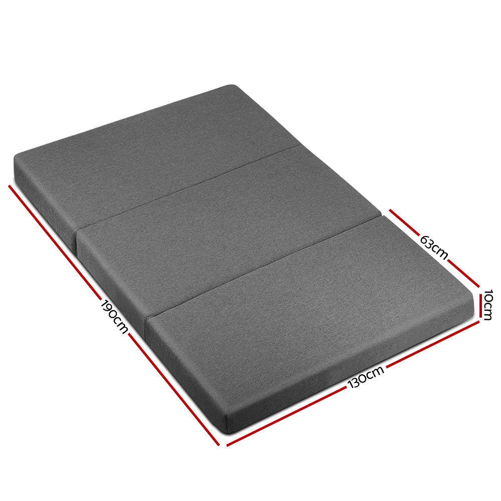Double Size Folding Foam Mattress - Portable Bed Mat for Camping & Guest Room - Dark Grey Memory Foam Mattress Topper for Travel, Home & Temporary Sleeping Solutions