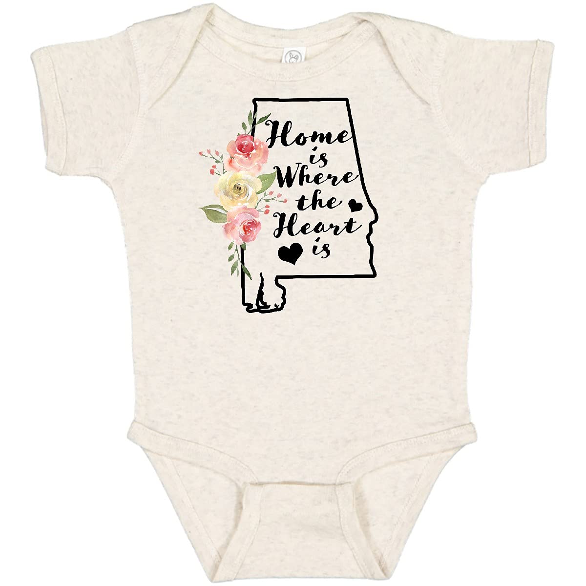 Inktastic Alabama Home is Where The Heart is Watercolor Baby Bodysuit - Soft Cotton Infant Onesie for Newborns, Baby Shower Gift, Family Photo Outfits & Everyday Wear