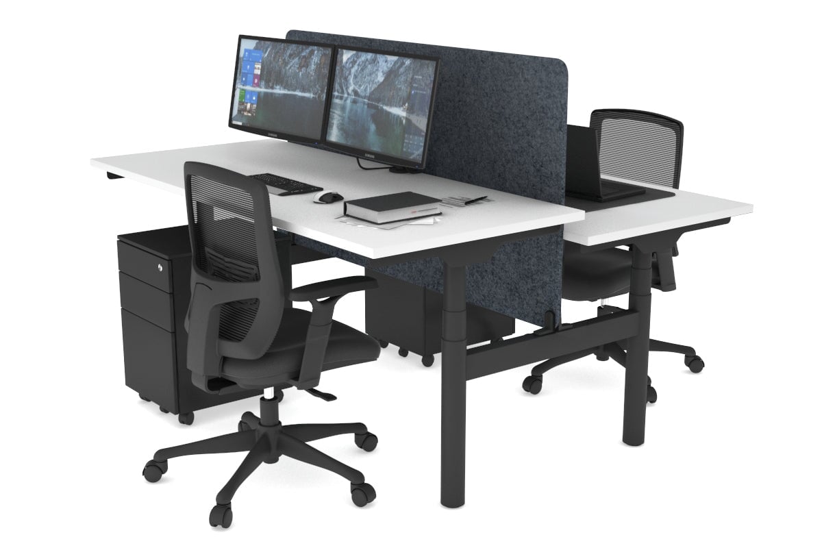 Flexi Premium Height Adjustable 2-Person H Bench Workstation - Black Frame [1800L x 700W] - Ergonomic Office & Home Workspace Solution for Shared Desks