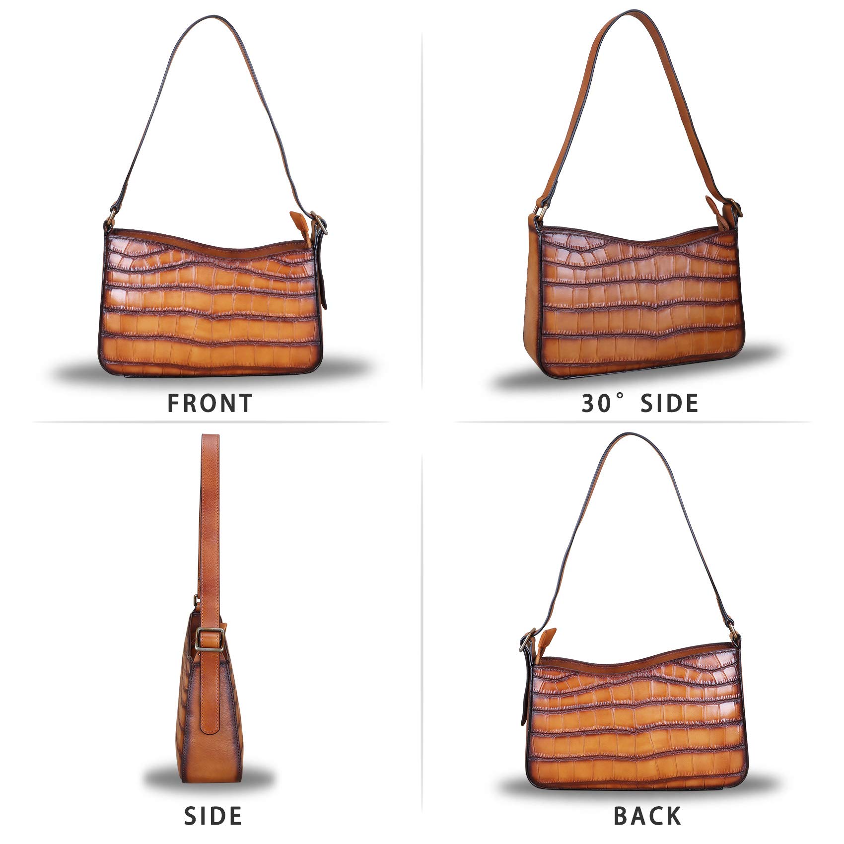 Genuine Leather Satchel Hobo Handbag for Women - Crocodile Pattern Shoulder Bag for Work & Travel