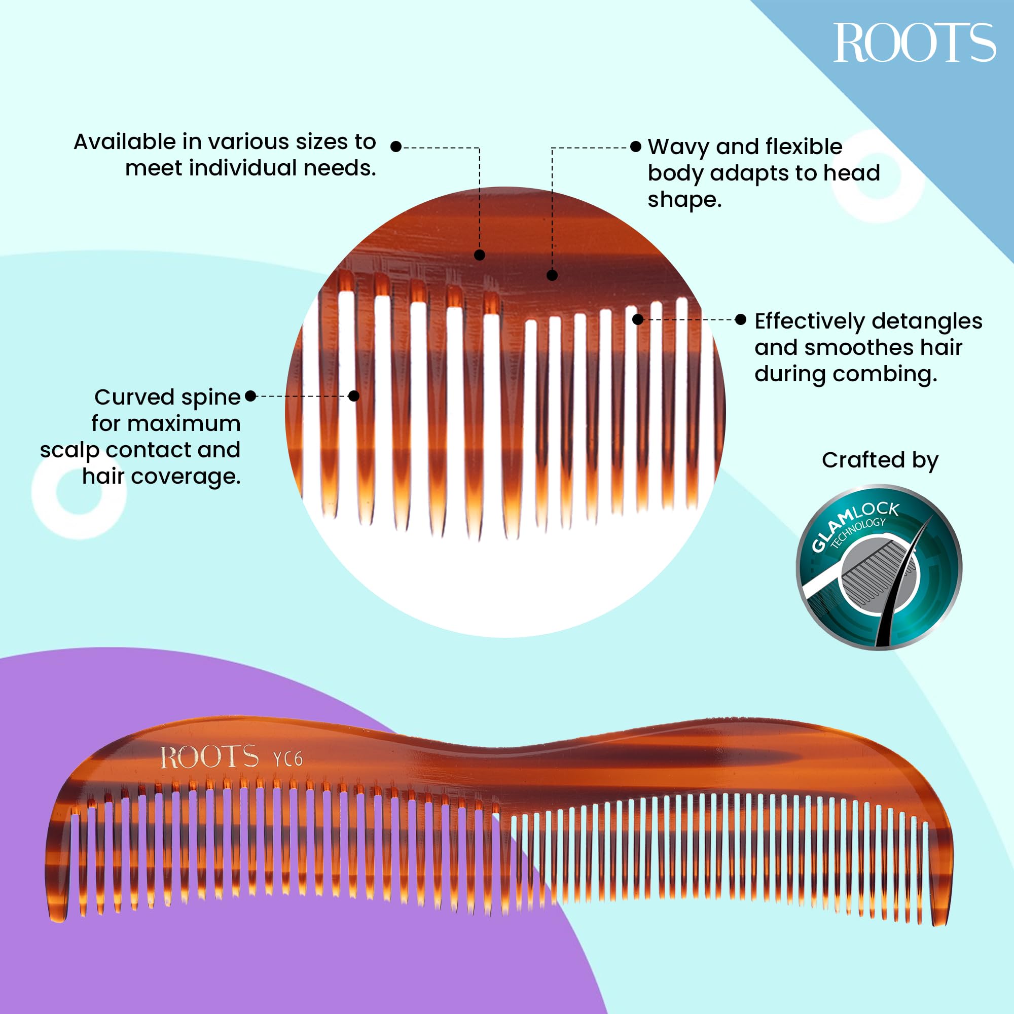 Roots Yoga Combs - Detangling Wet & Dry Hair Brush for Men & Women - No Damage Hair Styling Tool - Perfect for Yoga, Travel & Daily Hair Care