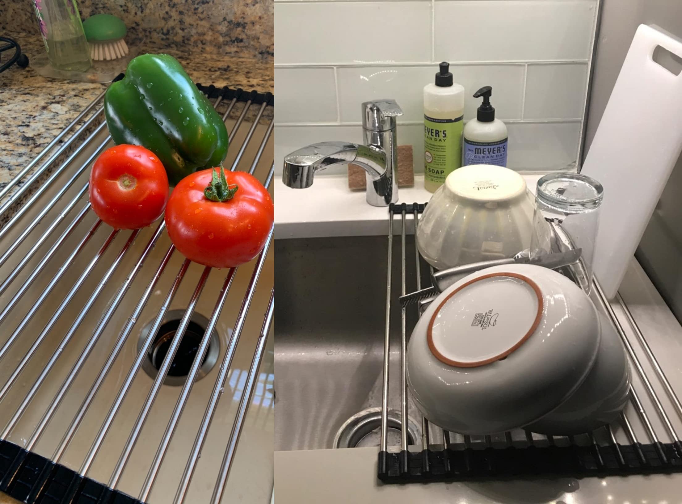 Ahyuan Foldable Over The Sink Dish Drying Rack - Portable Roll Up Kitchen Dish Drainer for Counter Space Saving - Black 20.5