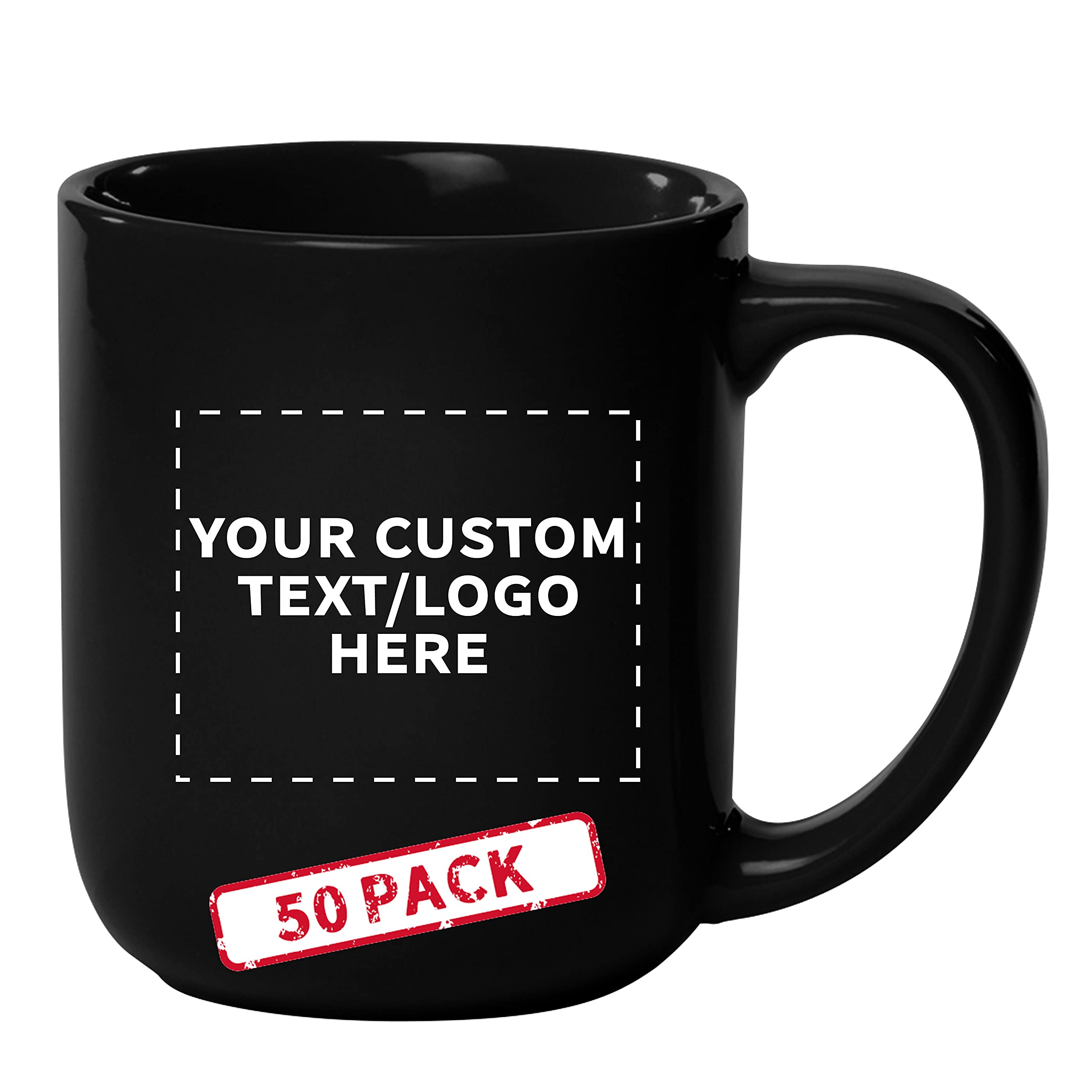 Custom Vibrant Color Glossy Ceramic Mugs 16 oz - Bulk Pack of 50 Personalized Coffee Cups - Ideal for Tea, Espresso, Cappuccino & Hot Cocoa - Great for Offices, Cafes, Restaurants & Corporate Gifts - Black