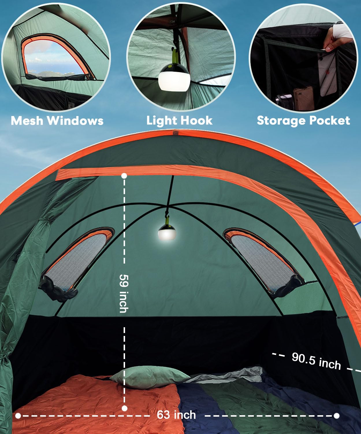 **LIBERRWAY 5.5-6 FT Truck Bed Tent - Waterproof PU2000mm Double Layer, 2-Person Pickup Truck Tent with Windows for Camping, Outdoor Travel & Road Trips - Green**    *(Perfect for Camping Adventures, Overlanding, Tailgating & Outdoor Getaways!)*