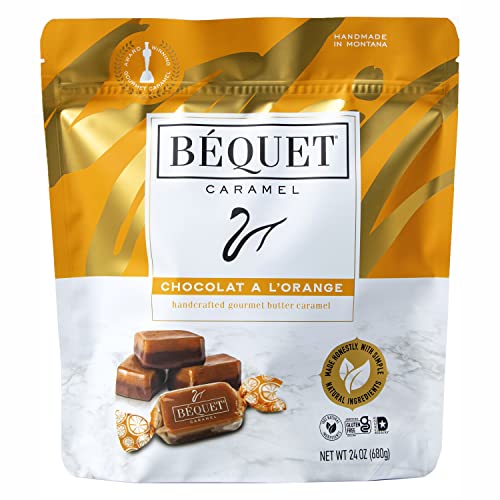 Béquet Orange Chocolate Caramel Candy - Individually Wrapped, Kosher & Gluten Free - 24oz Resealable Pouch - Made in Montana USA - Perfect for Gifts, Parties & Dessert Toppings